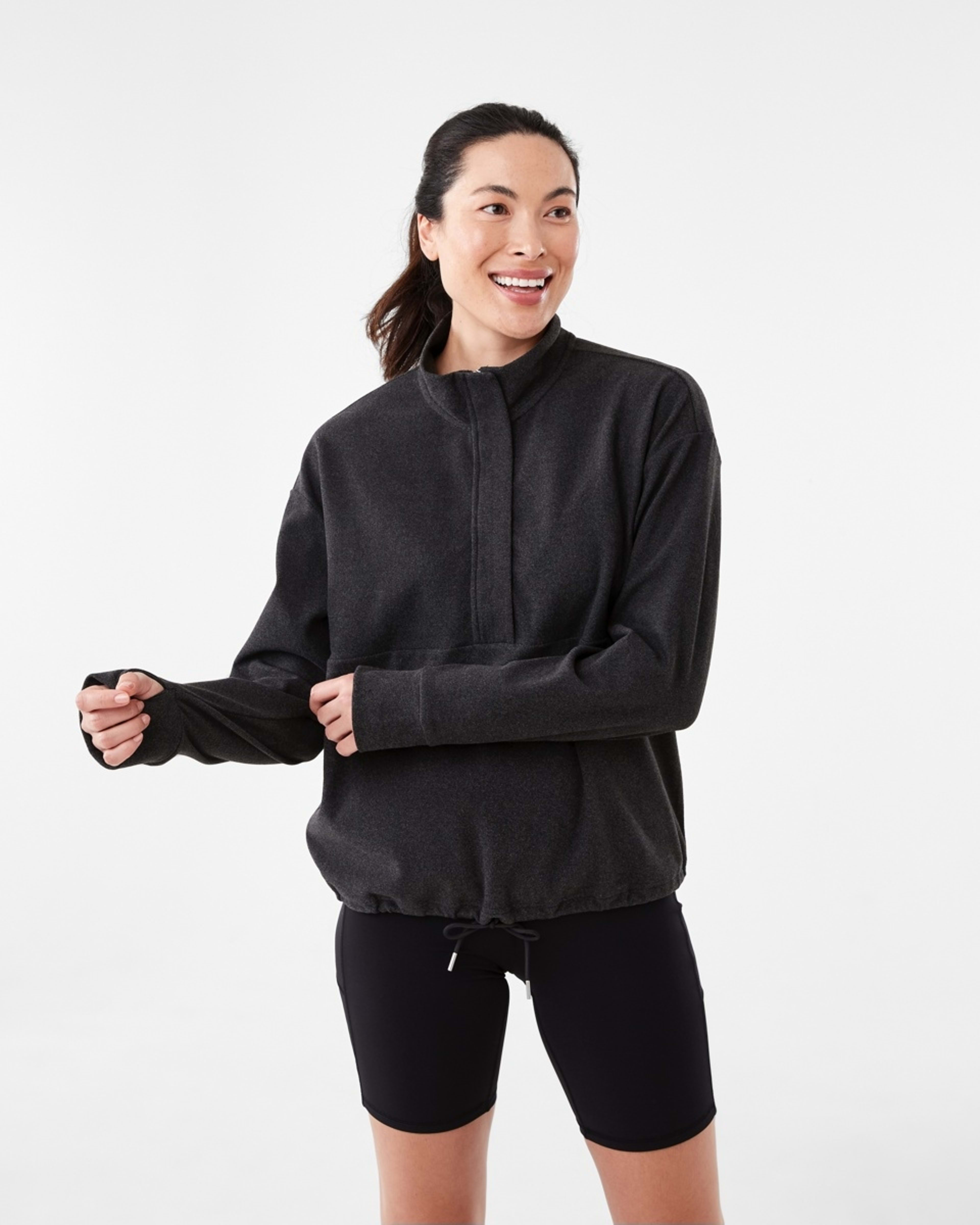1 Active Womens Half Zip Mid Layer Sweatshirt BLACK, 1 of 7