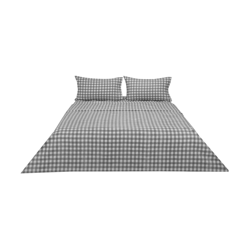 Gingham Flannelette Cotton Sheet Set Queen Bed, Grey Kmart