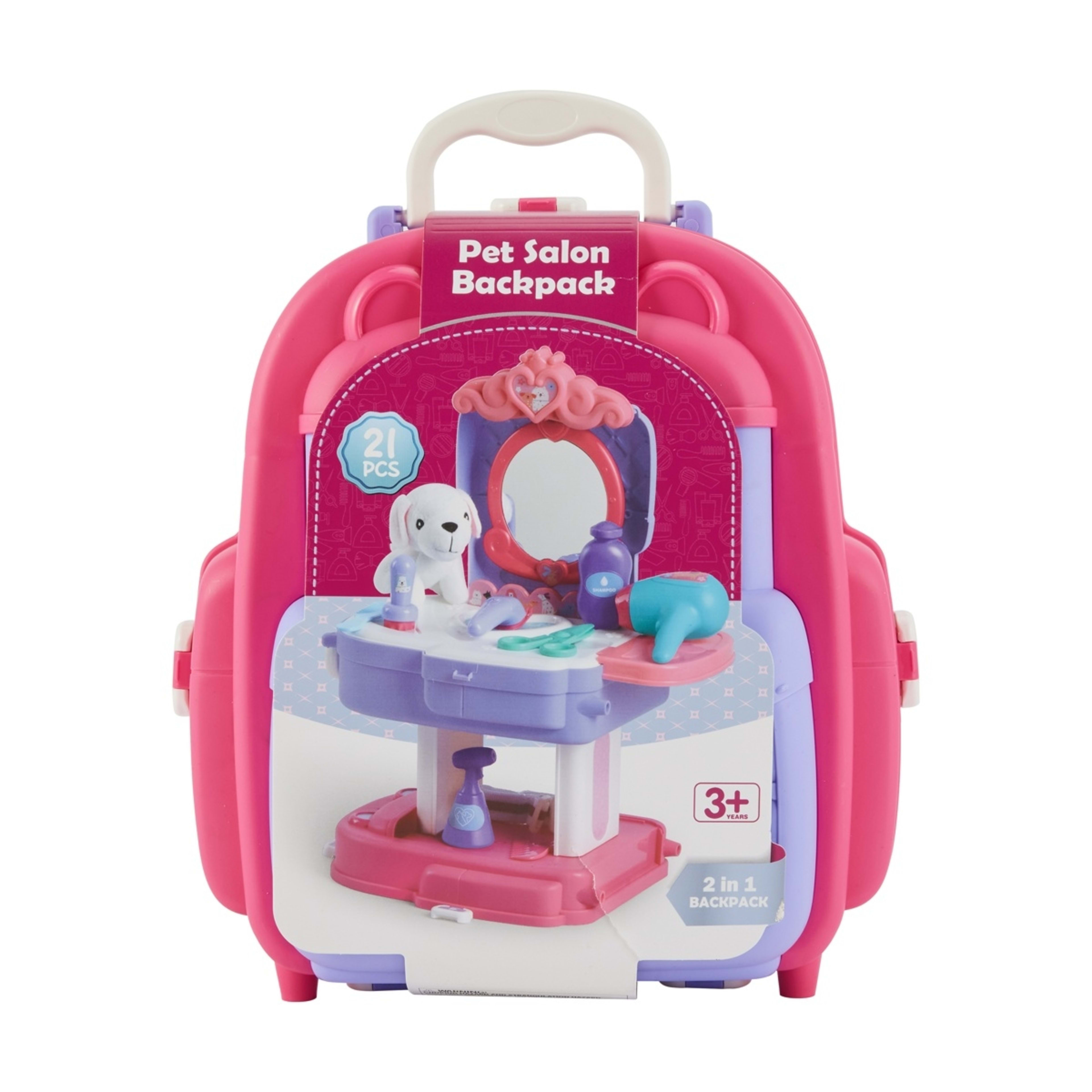 1 21 Piece Pet Salon 2-in-1 Backpack Playset