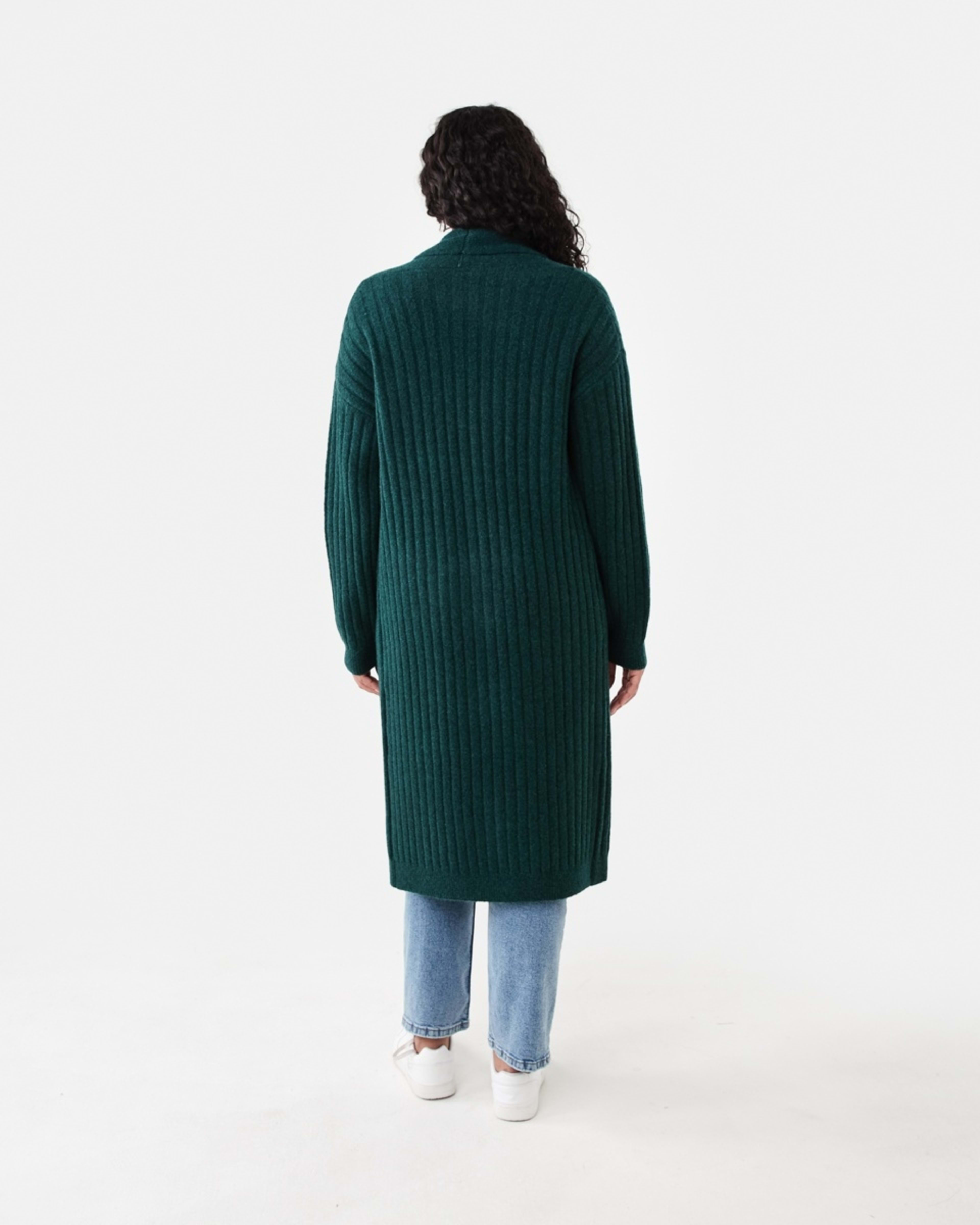 3 Longline Rib Cardigan Green Marl, 3 of 6