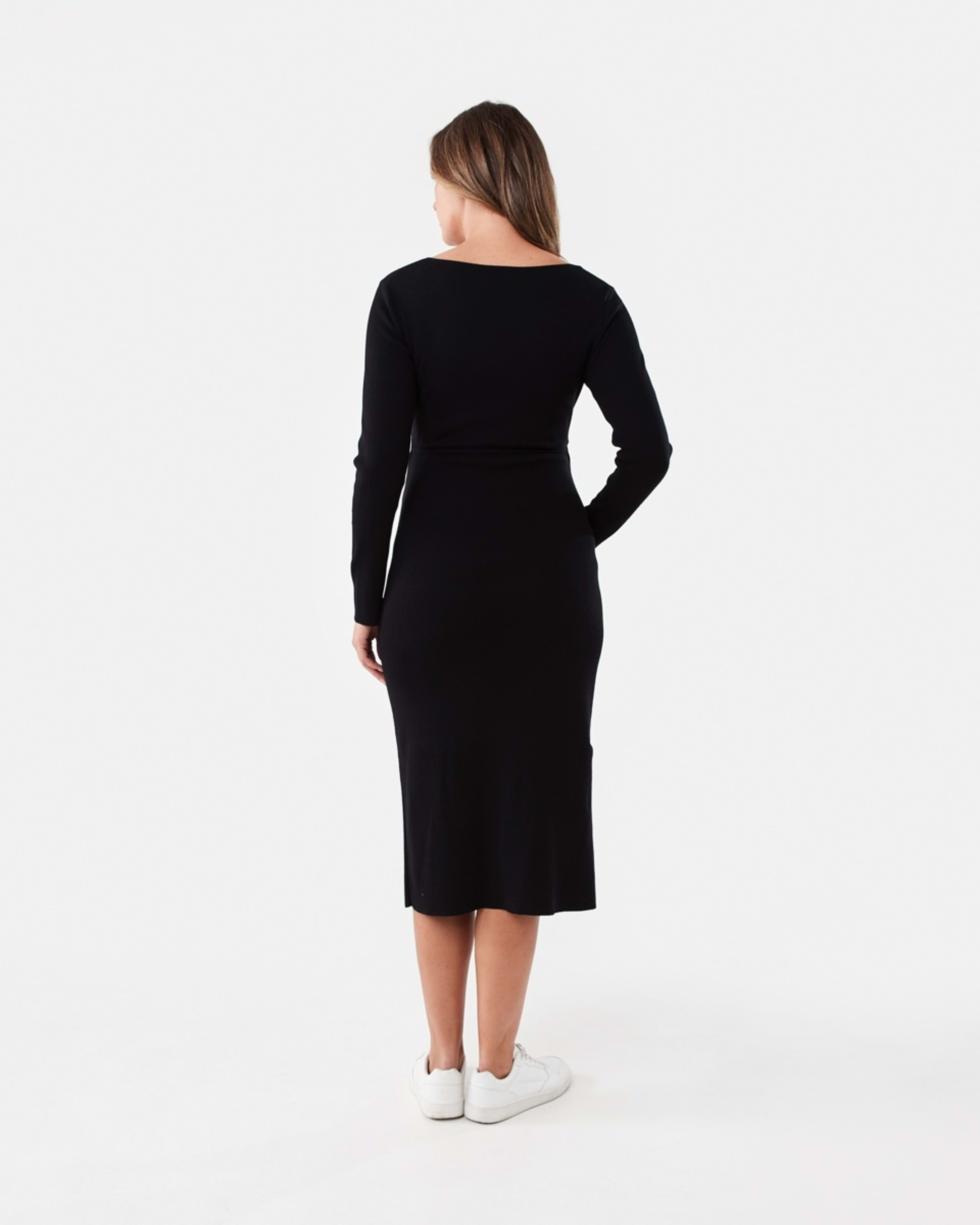 3 Maternity Cross Front Knit Midi Dress Black, 3 of 6
