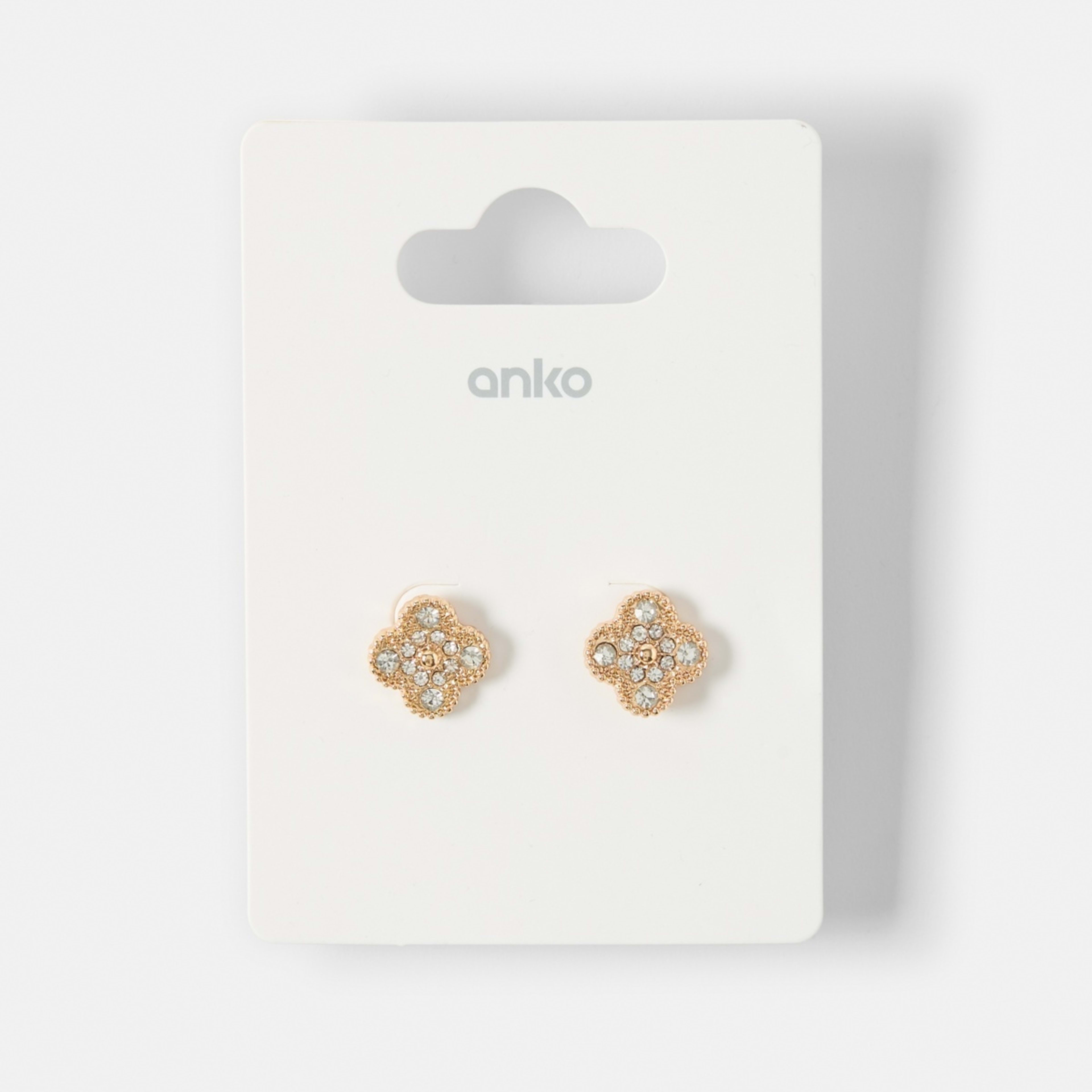 5 Sparkly Clover Stud Earrings - Gold Tone, 5 of 5