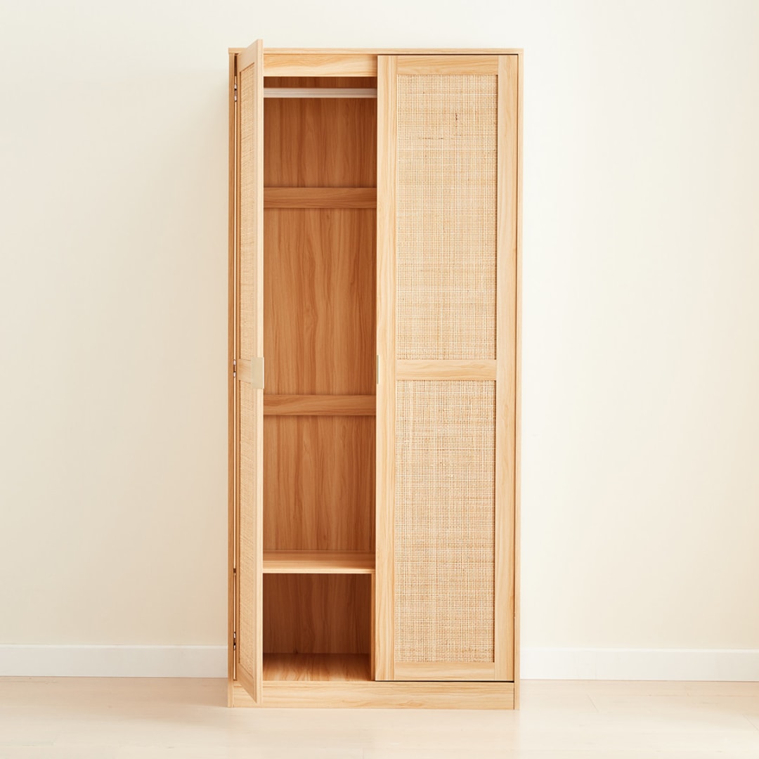 Rattan Wardrobe Double Hanging Storage with Shelf Kmart