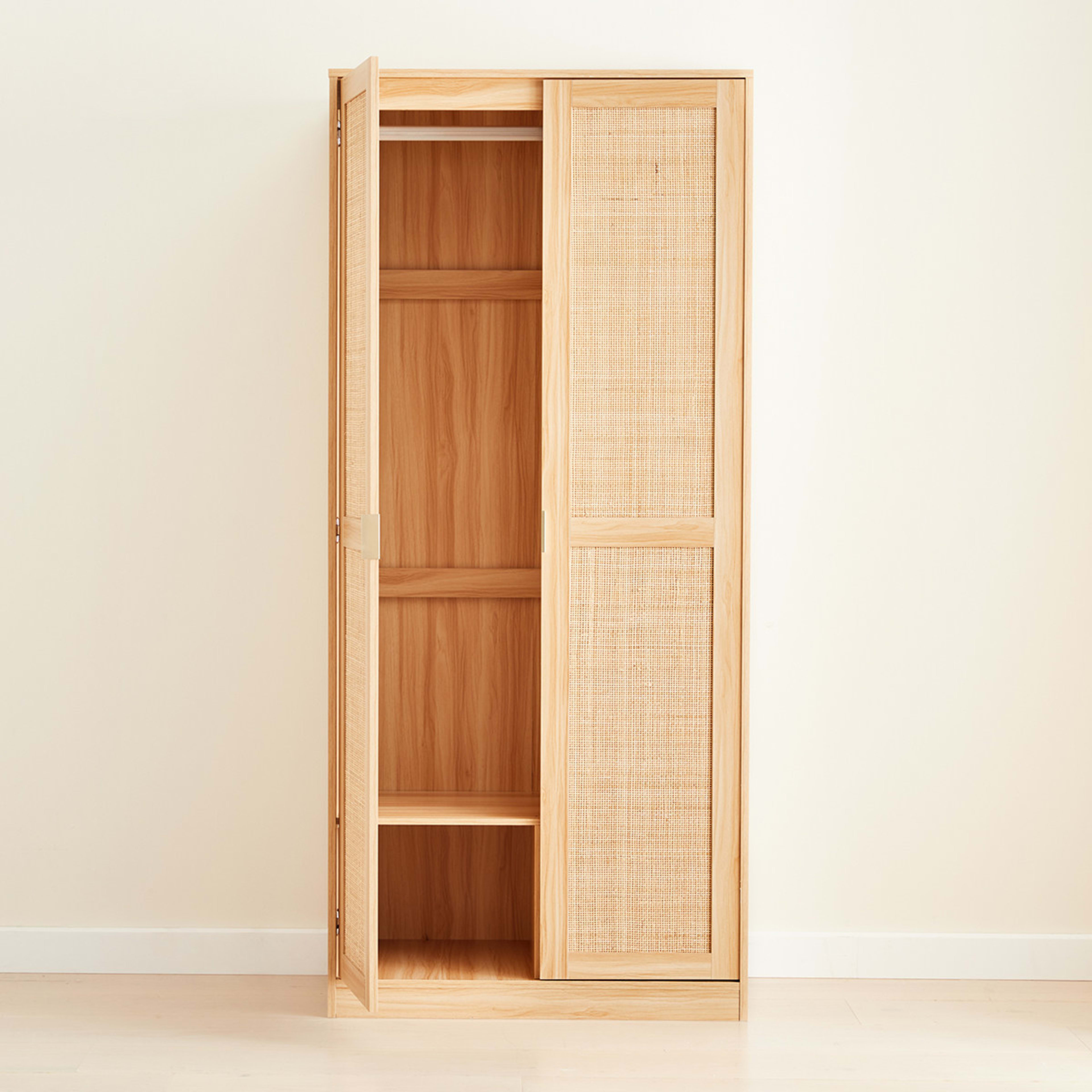 Rattan Wardrobe Double Hanging Storage with Shelf Kmart