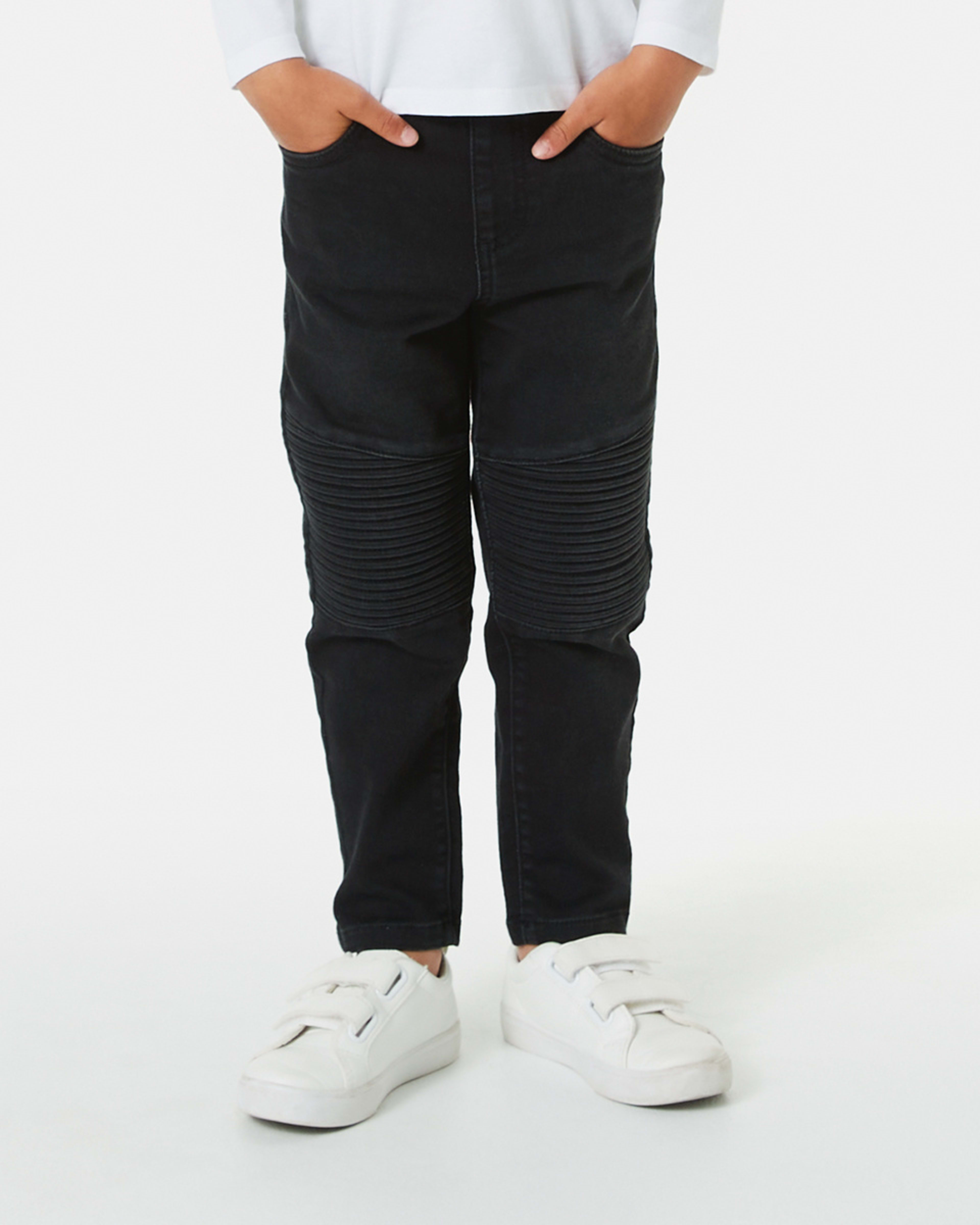 1 Knit Moto Denim Jeans Black Wash