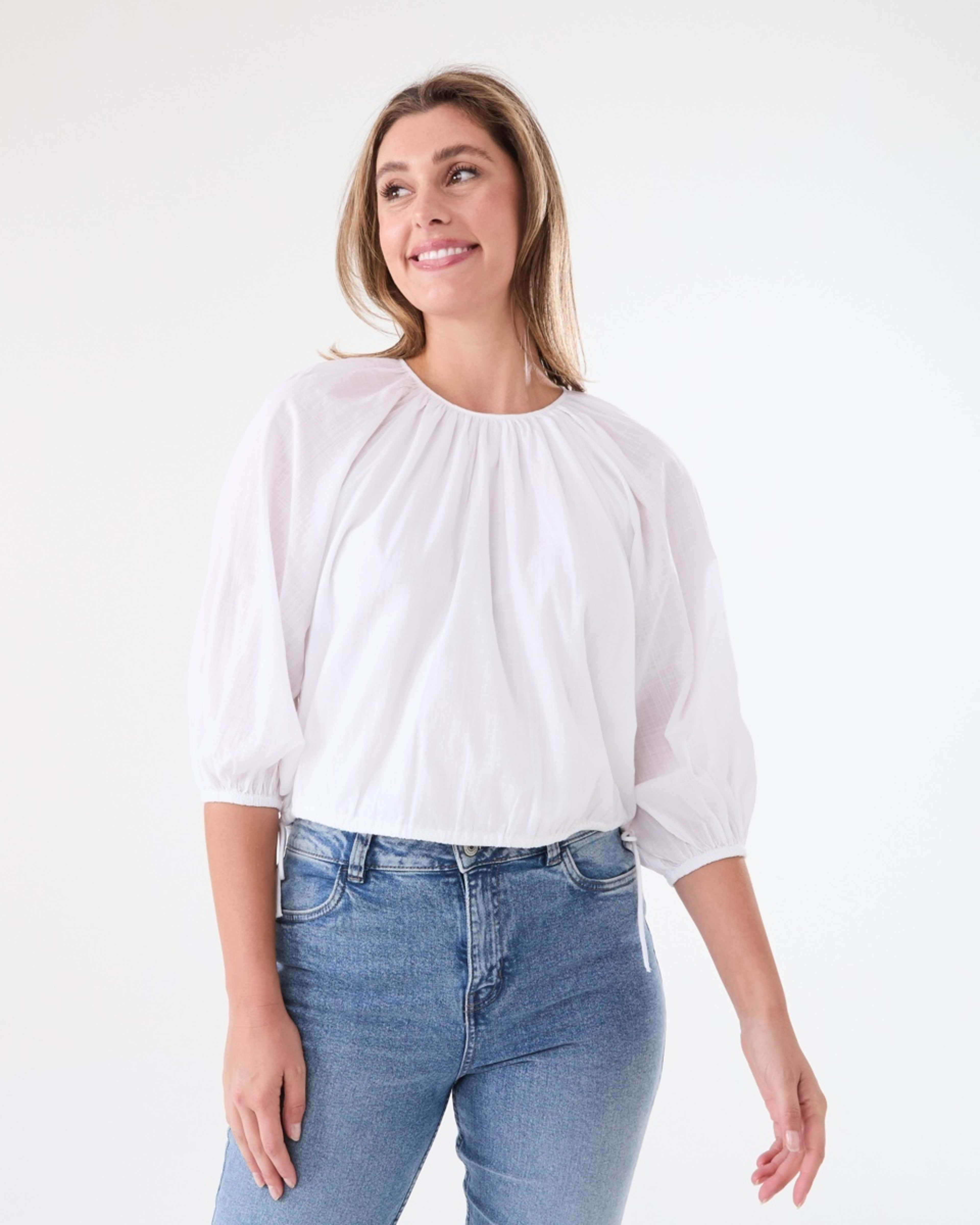 1 Long Sleeve Waist Tie Raglan Top WHITE, 1 of 6