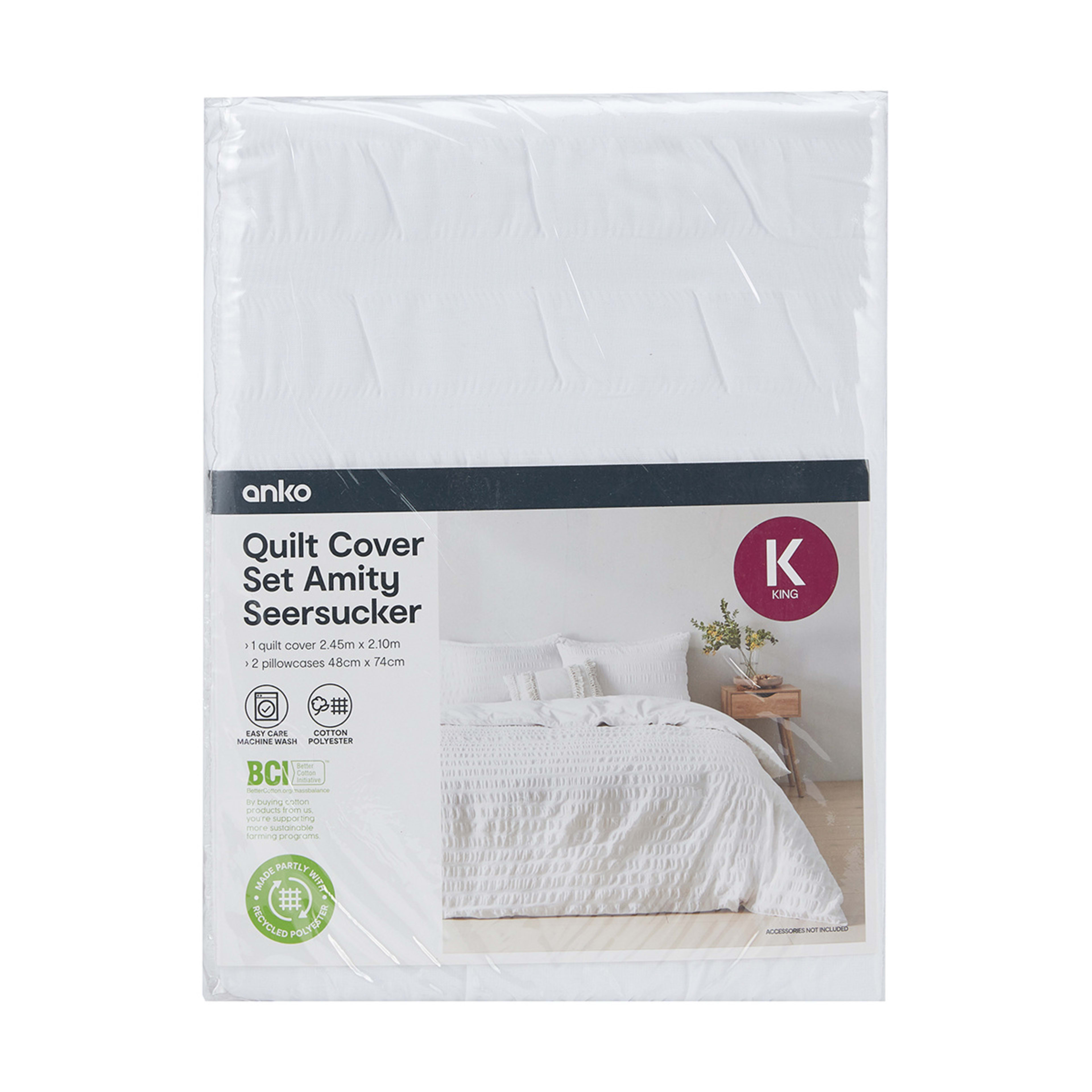 Amity Seersucker Quilt Cover Set King Bed, White Kmart