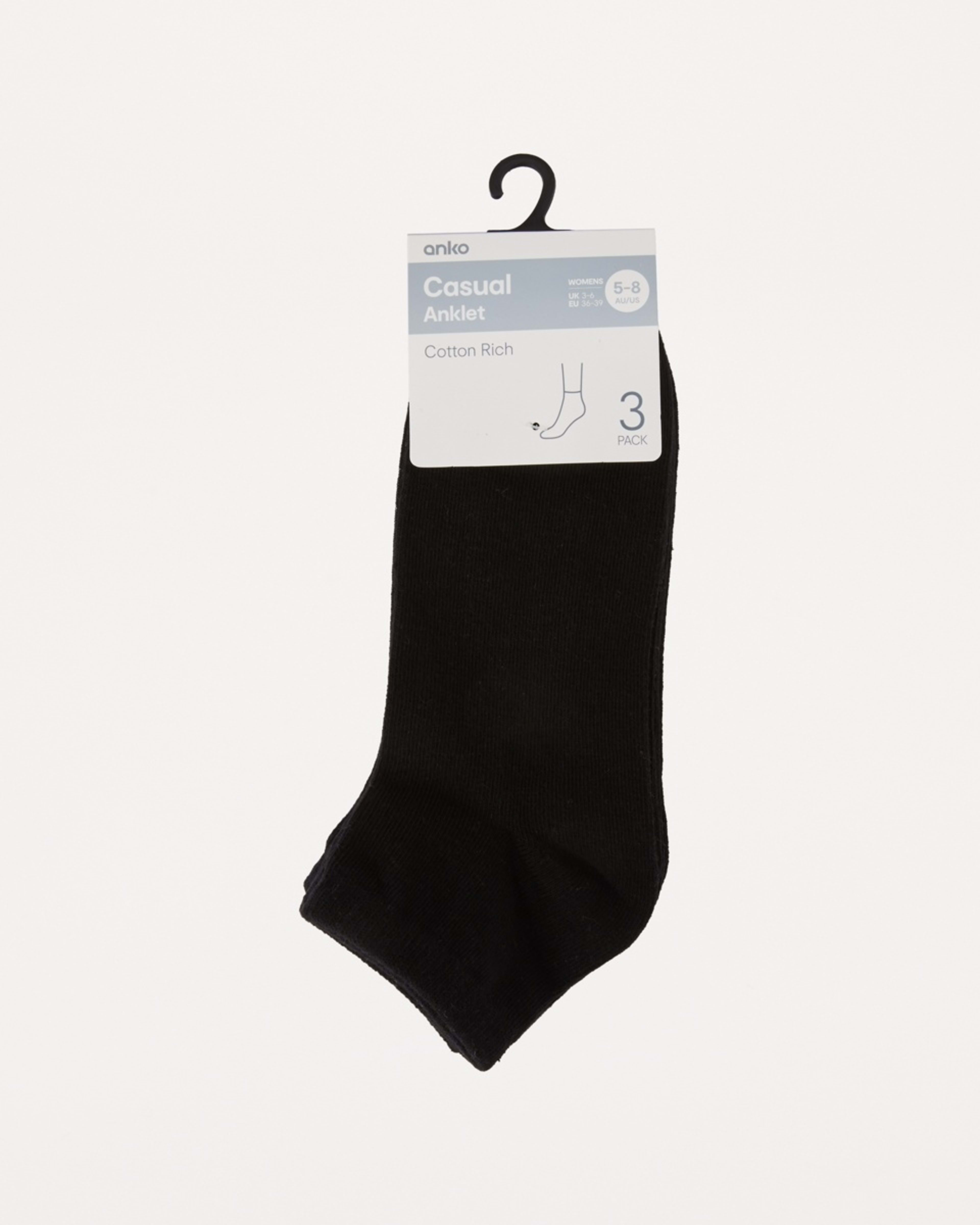3 3 Pack Anklet Socks BLACK, 3 of 3