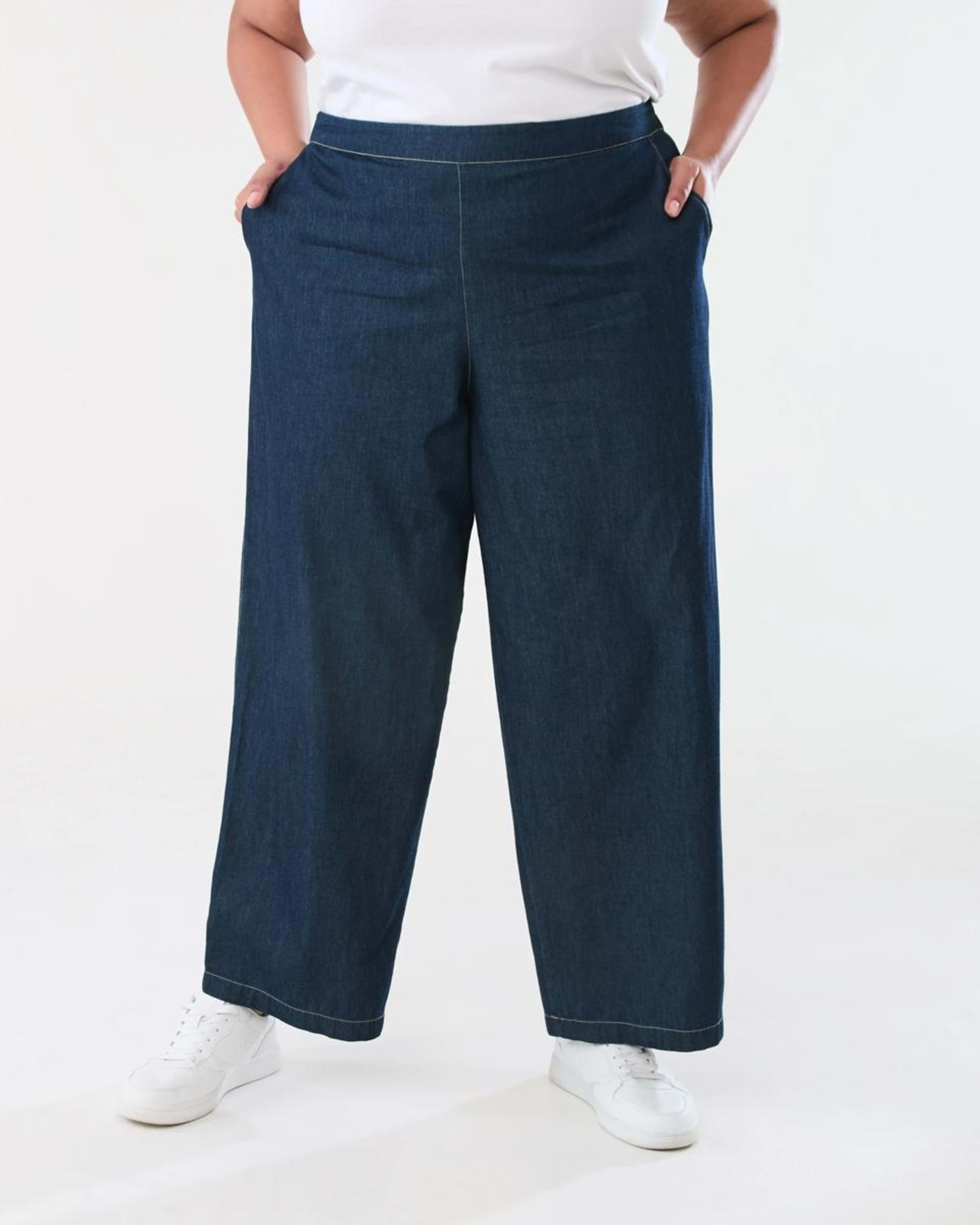 1 Curve Chambray Wide Leg Pants DARK DENIM WASH