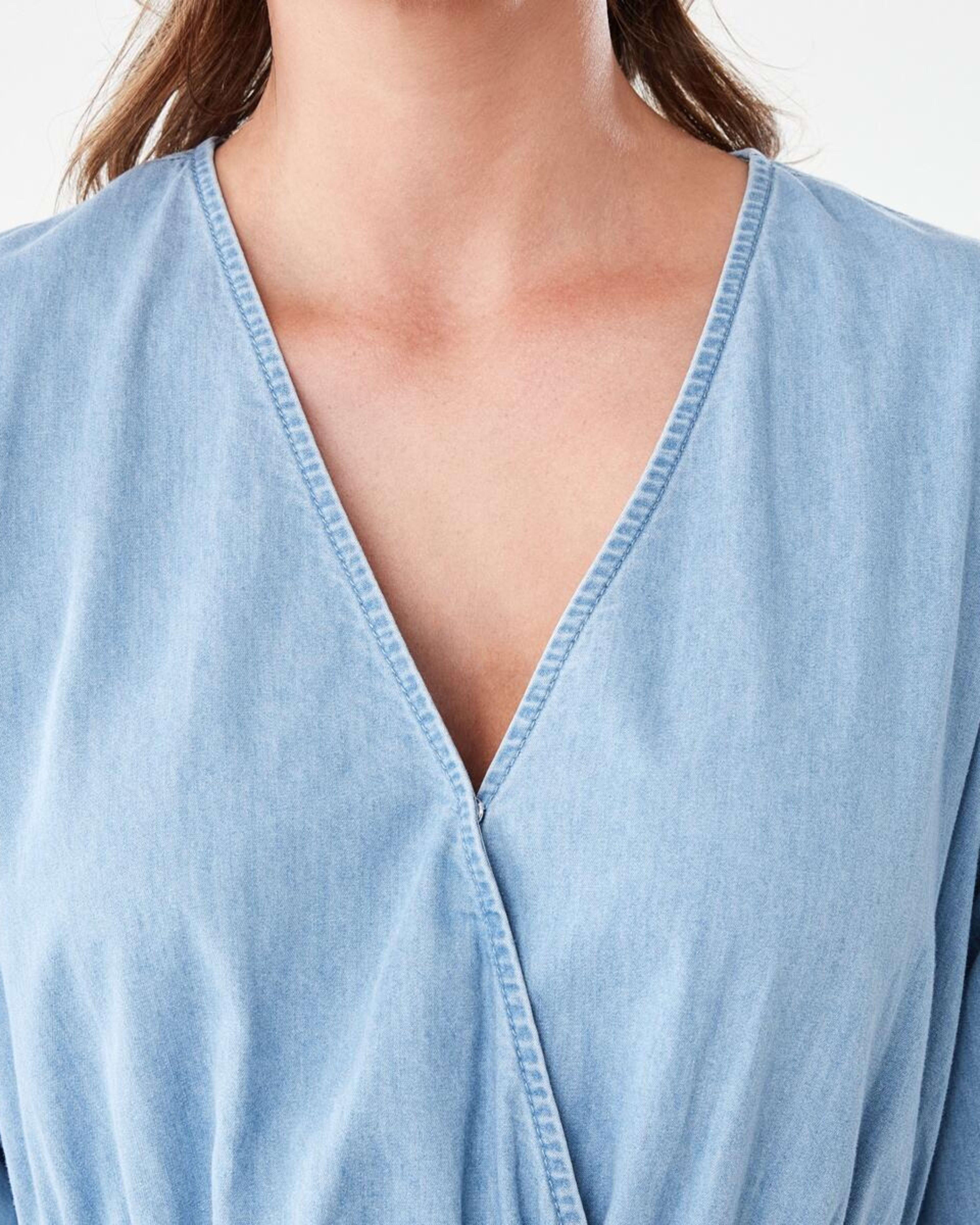 5 Short Sleeve Wrap Chambray Midi Dress Light Wash, 5 of 7