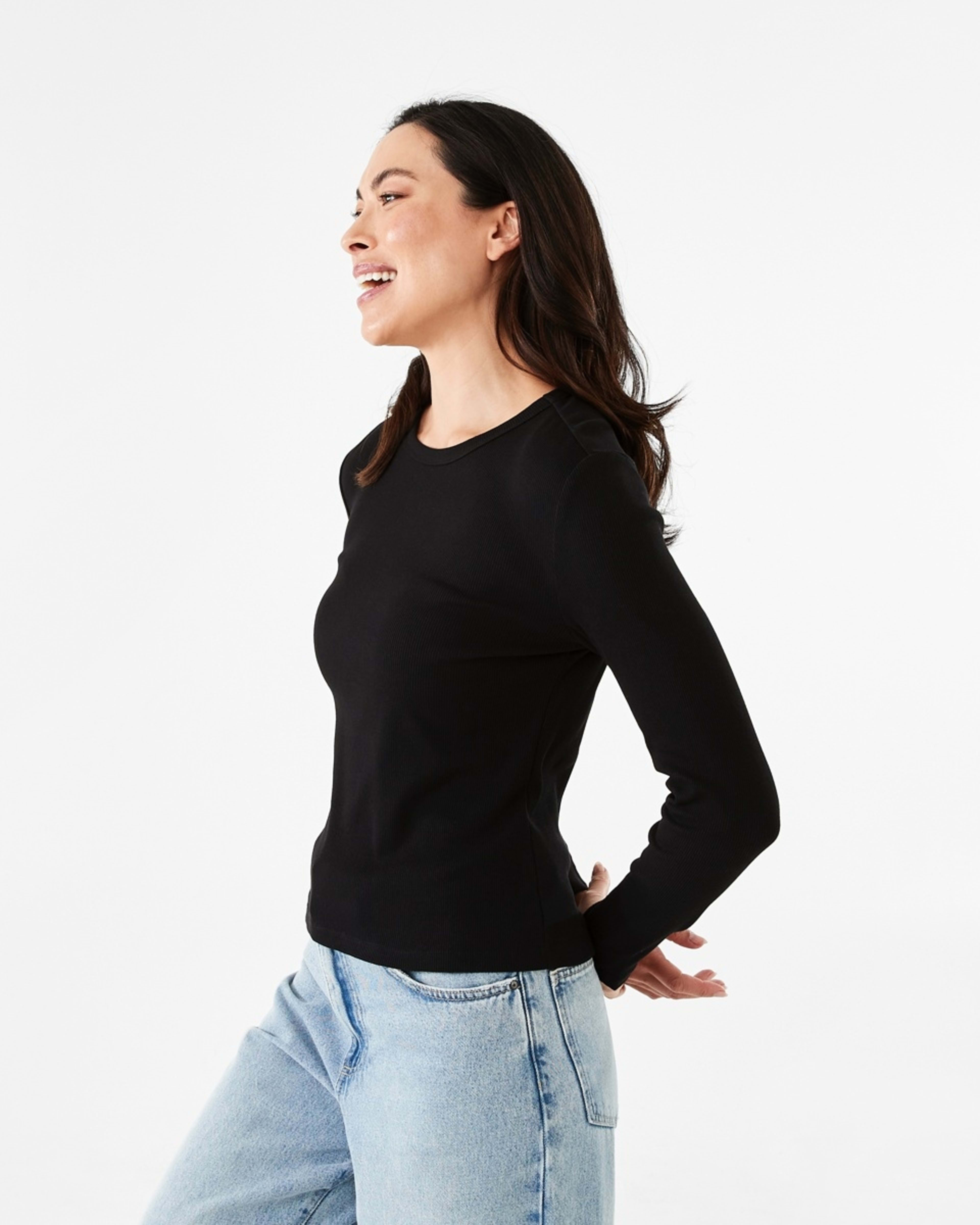 3 Long Sleeve Rib Crew T-shirt Black, 3 of 6