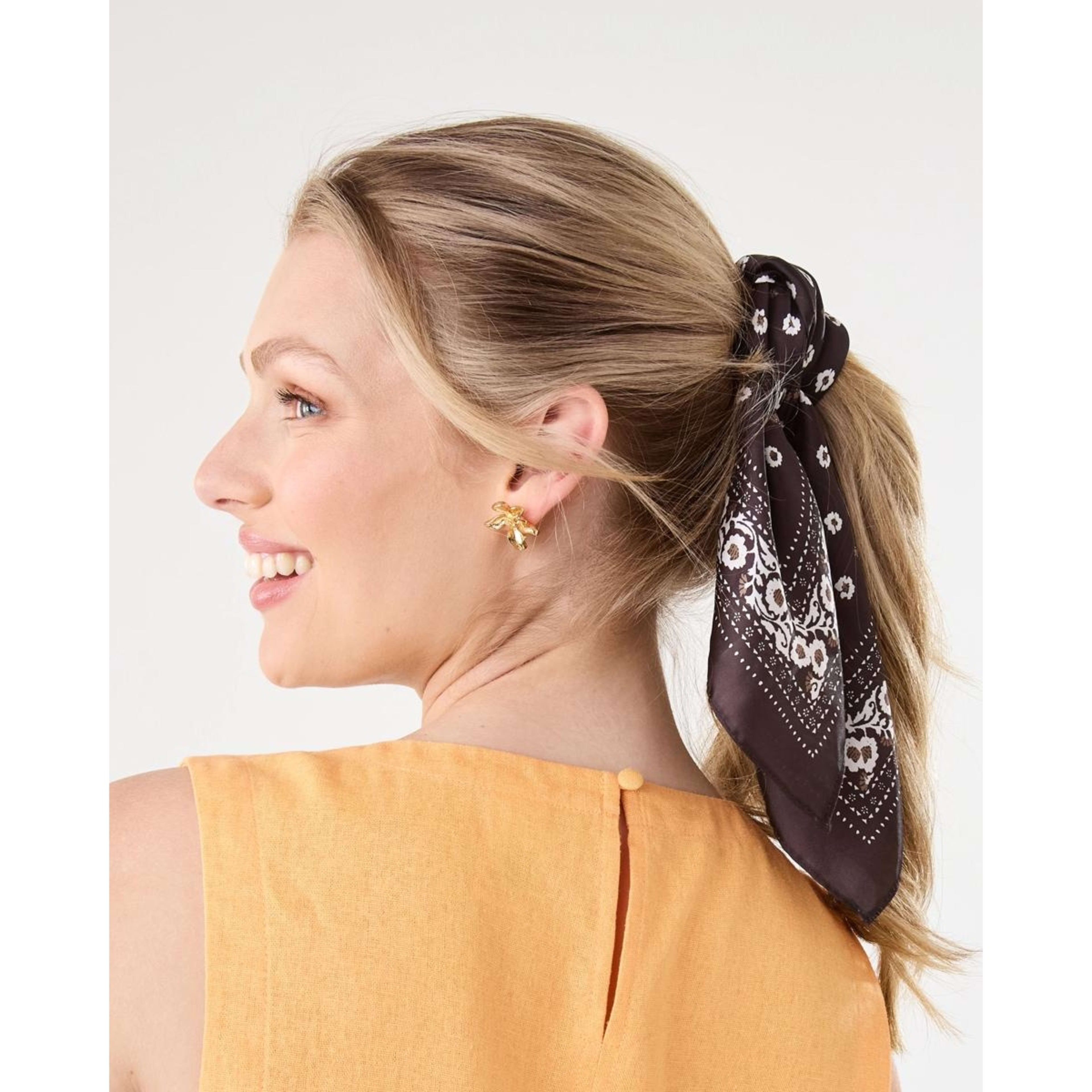 3 Ditsy Flower Print Hair Scarf - Brown, 3 of 10