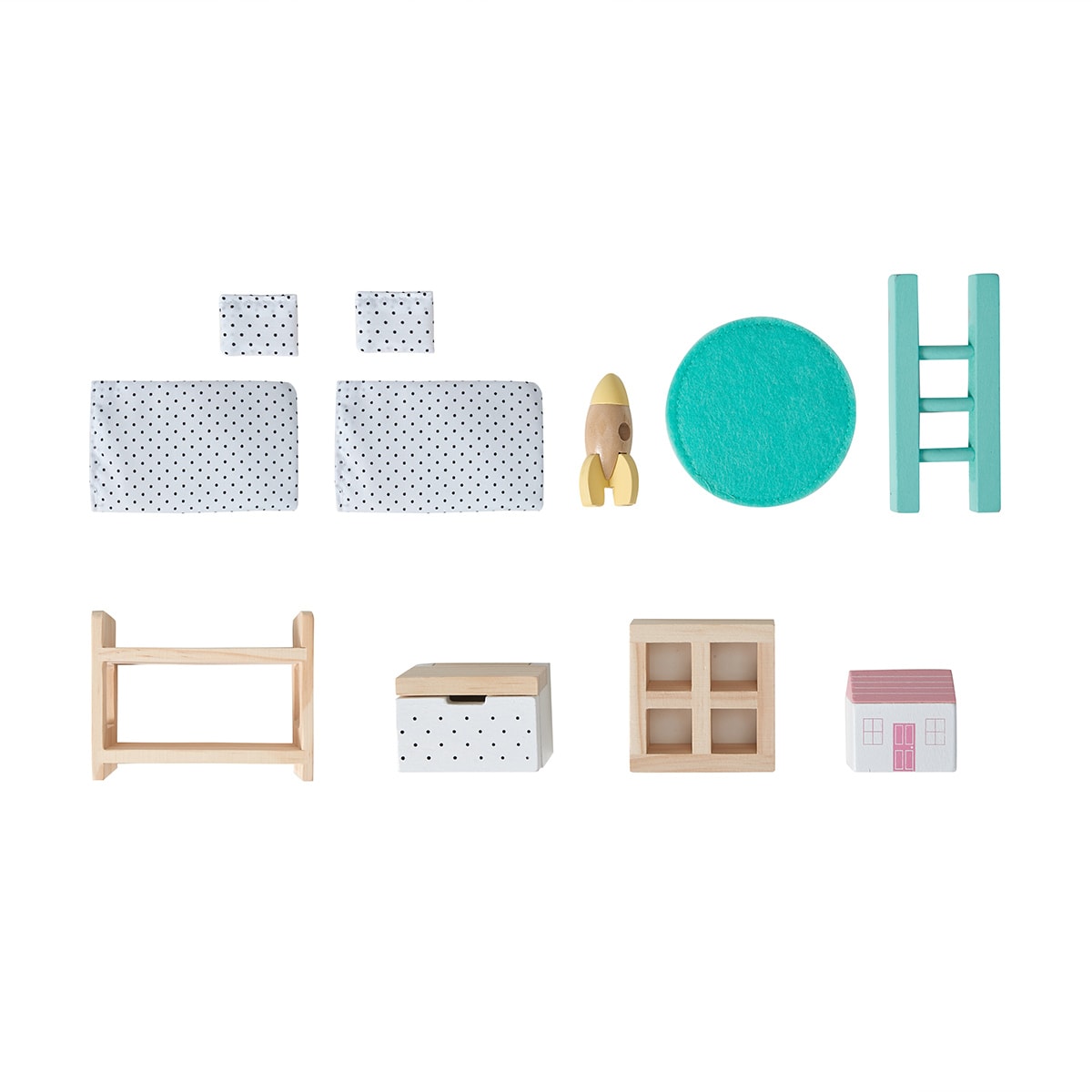 Wooden Dollhouse Kids Bedroom Furniture Set Kmart