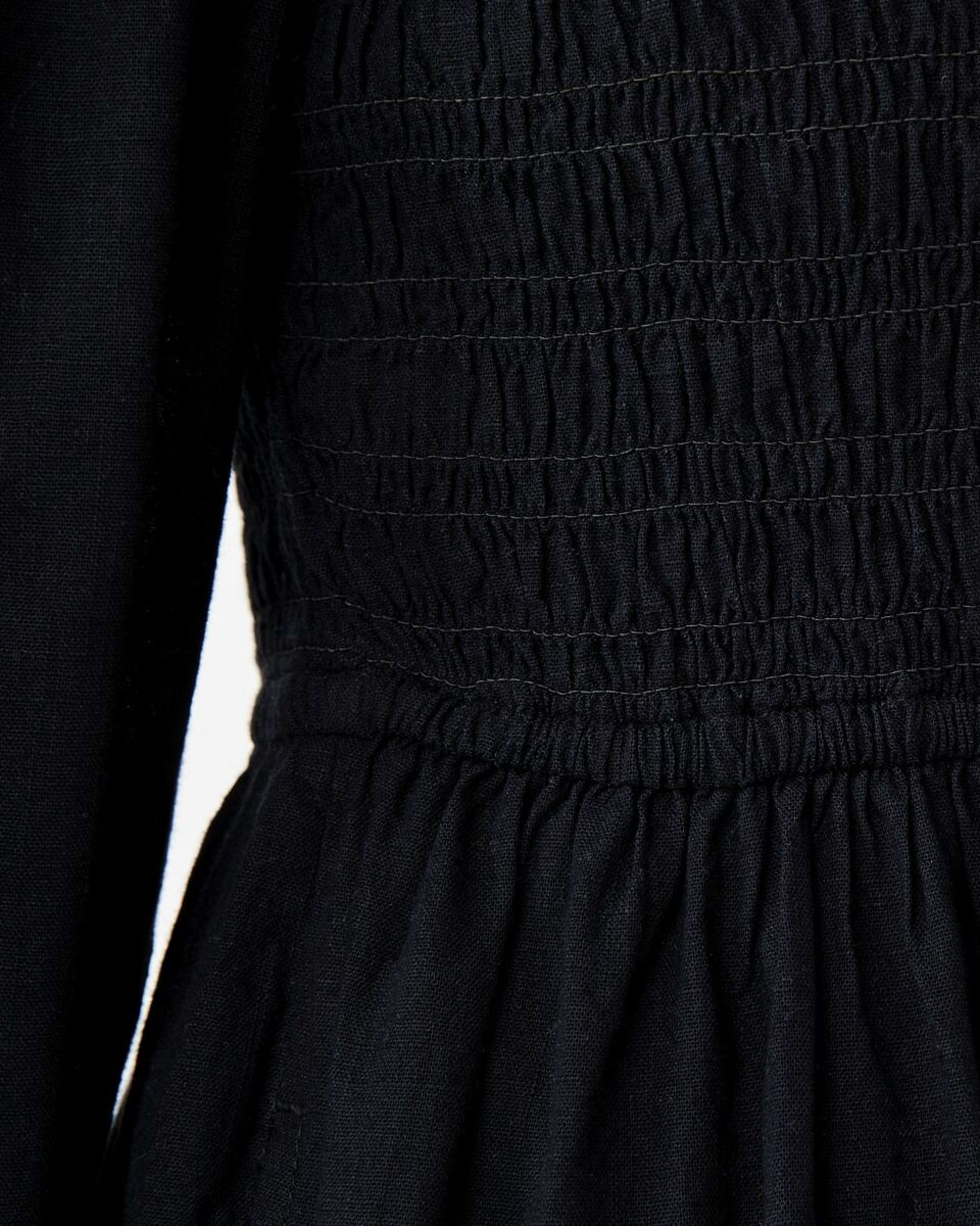 7 Long Sleeve Shirred Bodice Midi Dress Black, 7 of 7