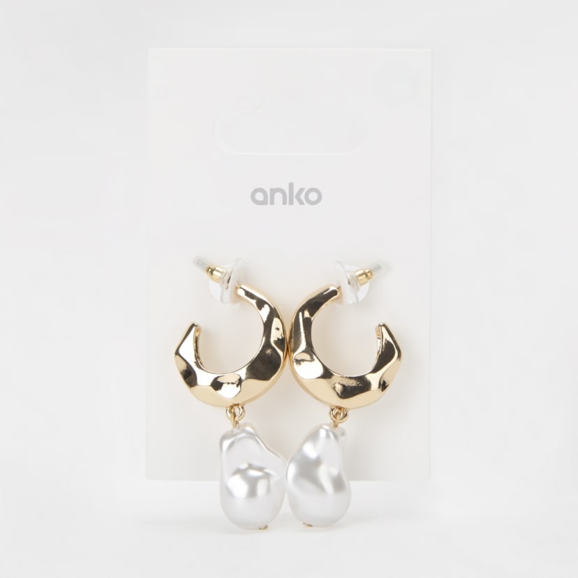 Faux Pearl Drop Hoop Earrings Gold Tone Kmart