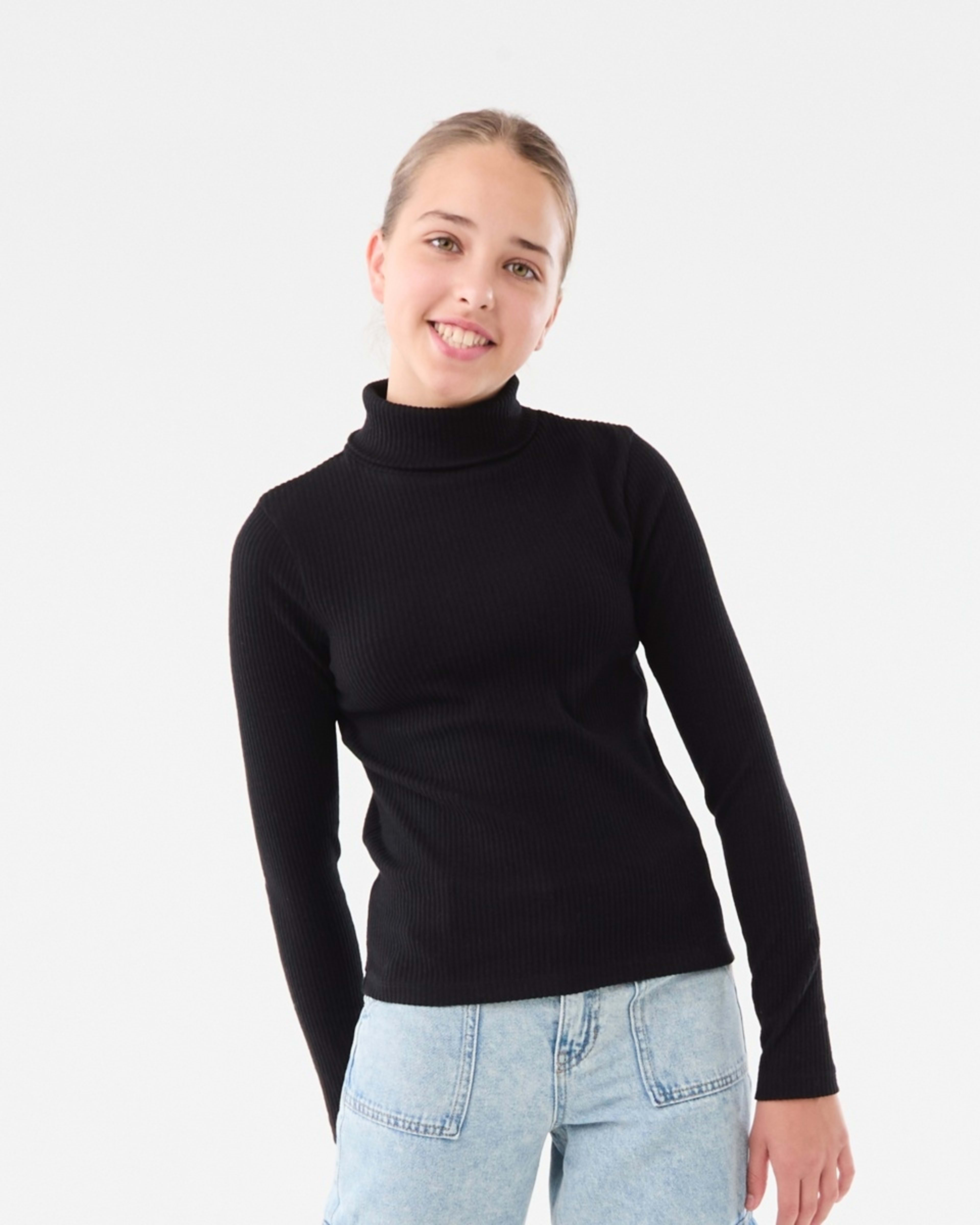 1 Long Sleeve Rib Skivvy Top Black, 1 of 8