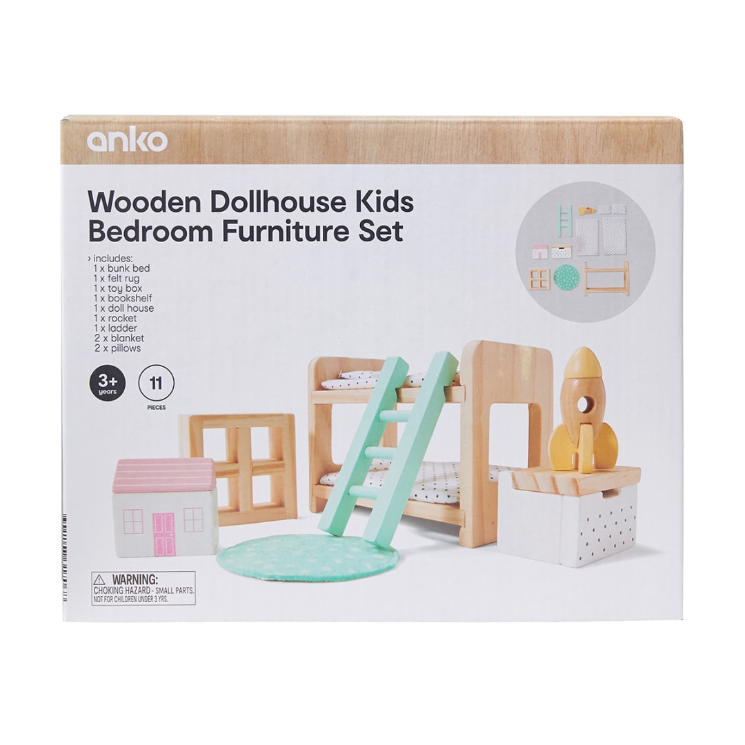 Wooden Dollhouse Kids Bedroom Furniture Set Kmart