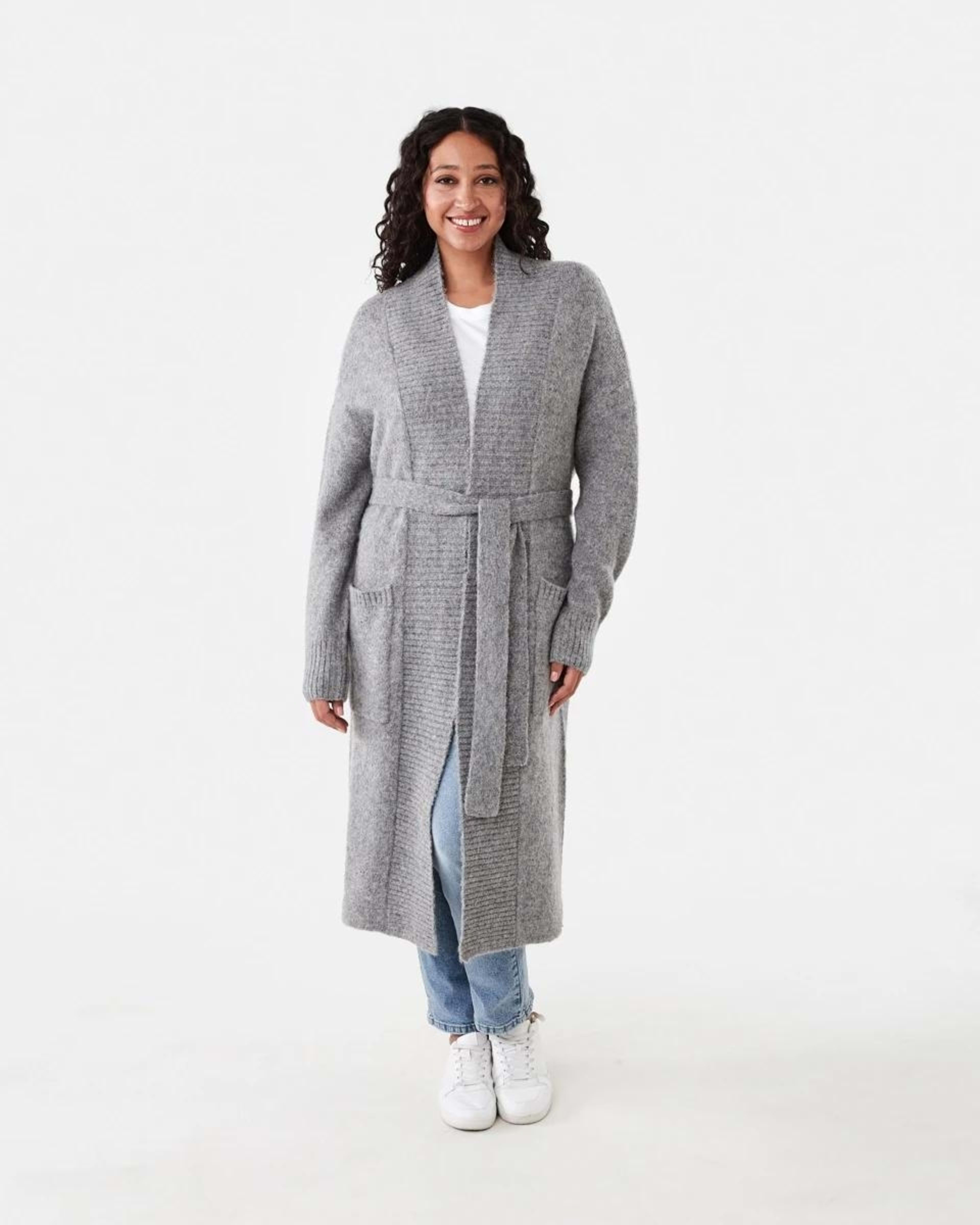 1 Longline Fluffy Cardigan Grey Marle, 1 of 7