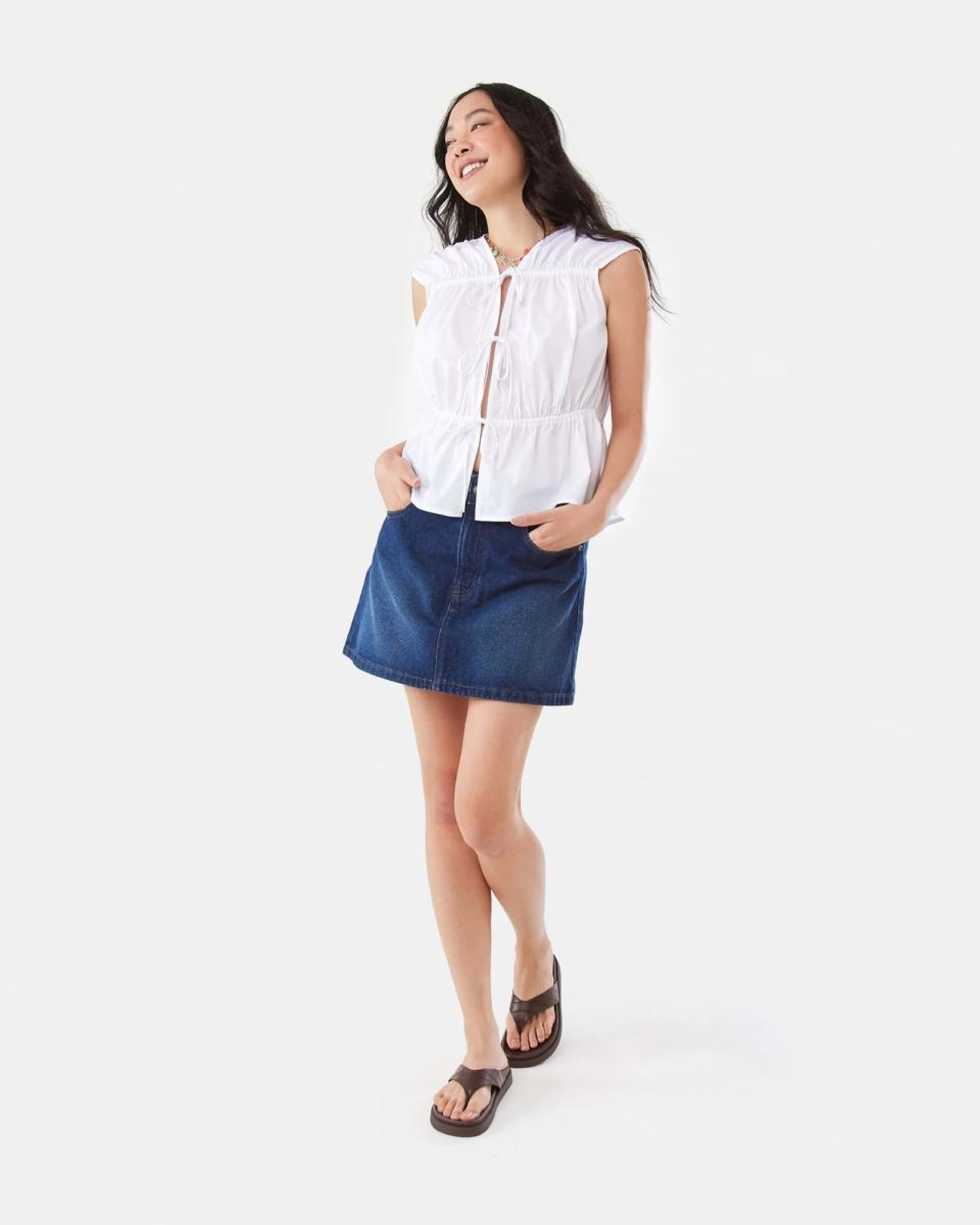 3 Denim A-line Mini Skirt MID WASH, 3 of 10