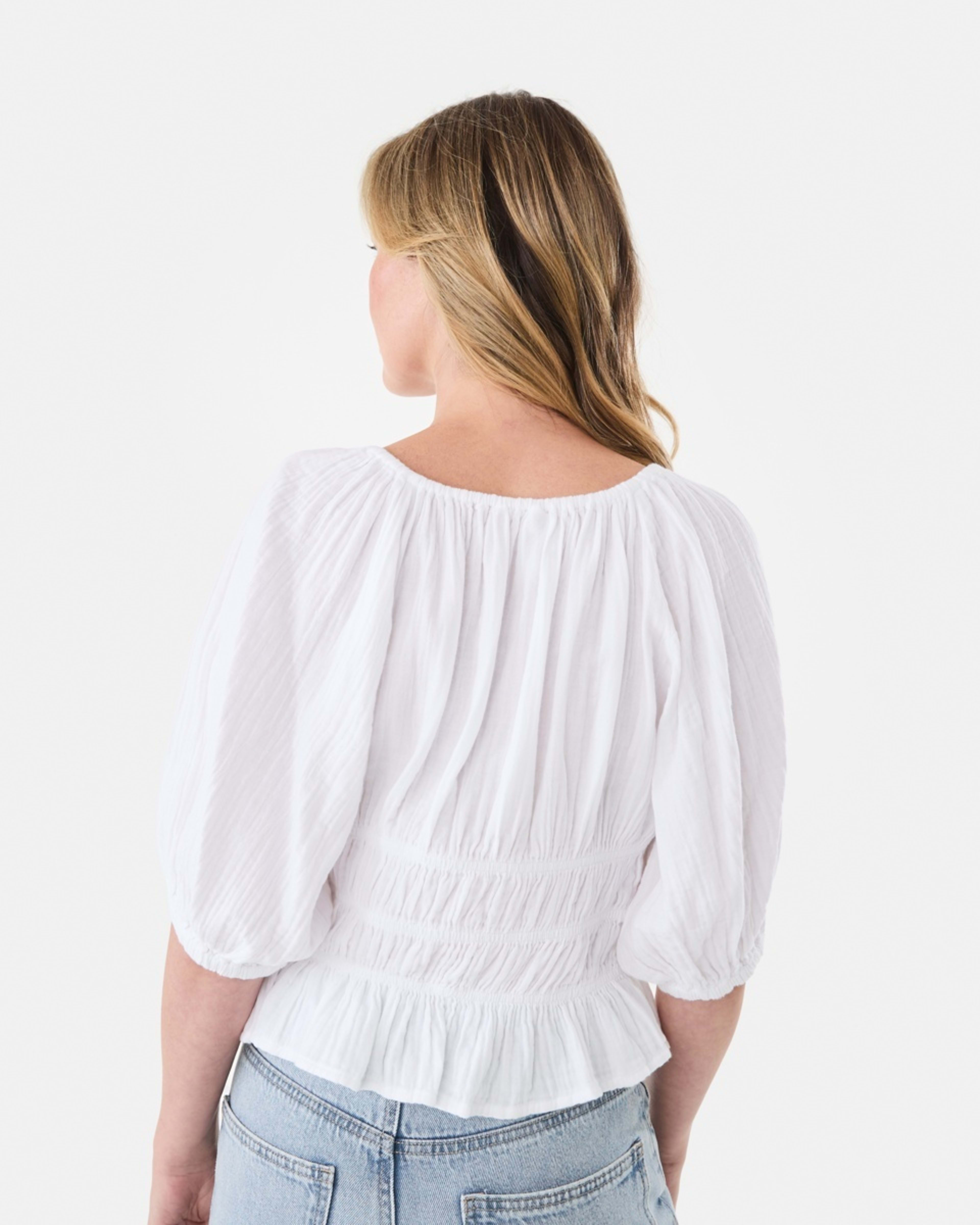 3 Short Sleeve Ruched Peplum Top White, 3 of 6