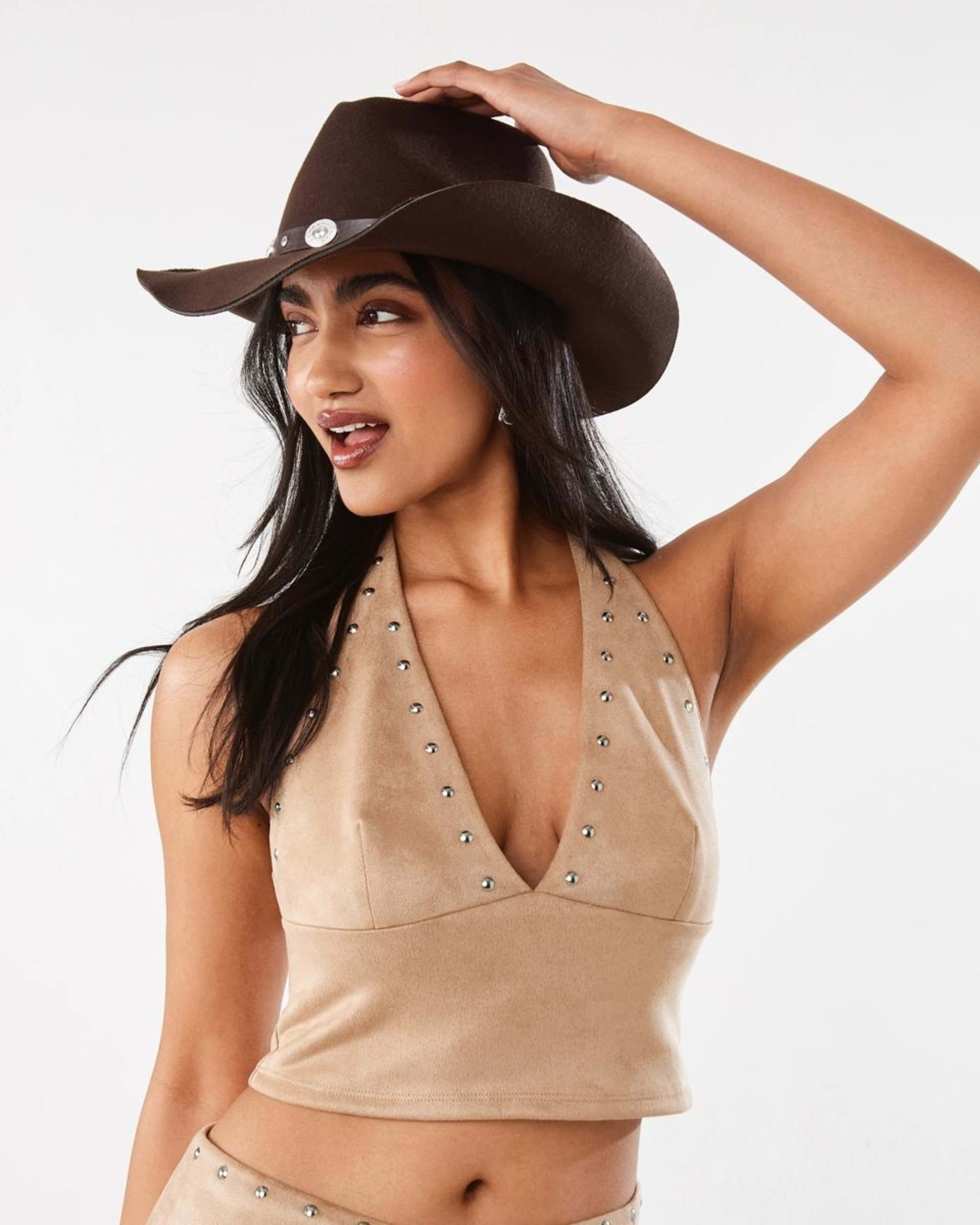 1 Sleeveless Suedette Top Light Tan, 1 of 8