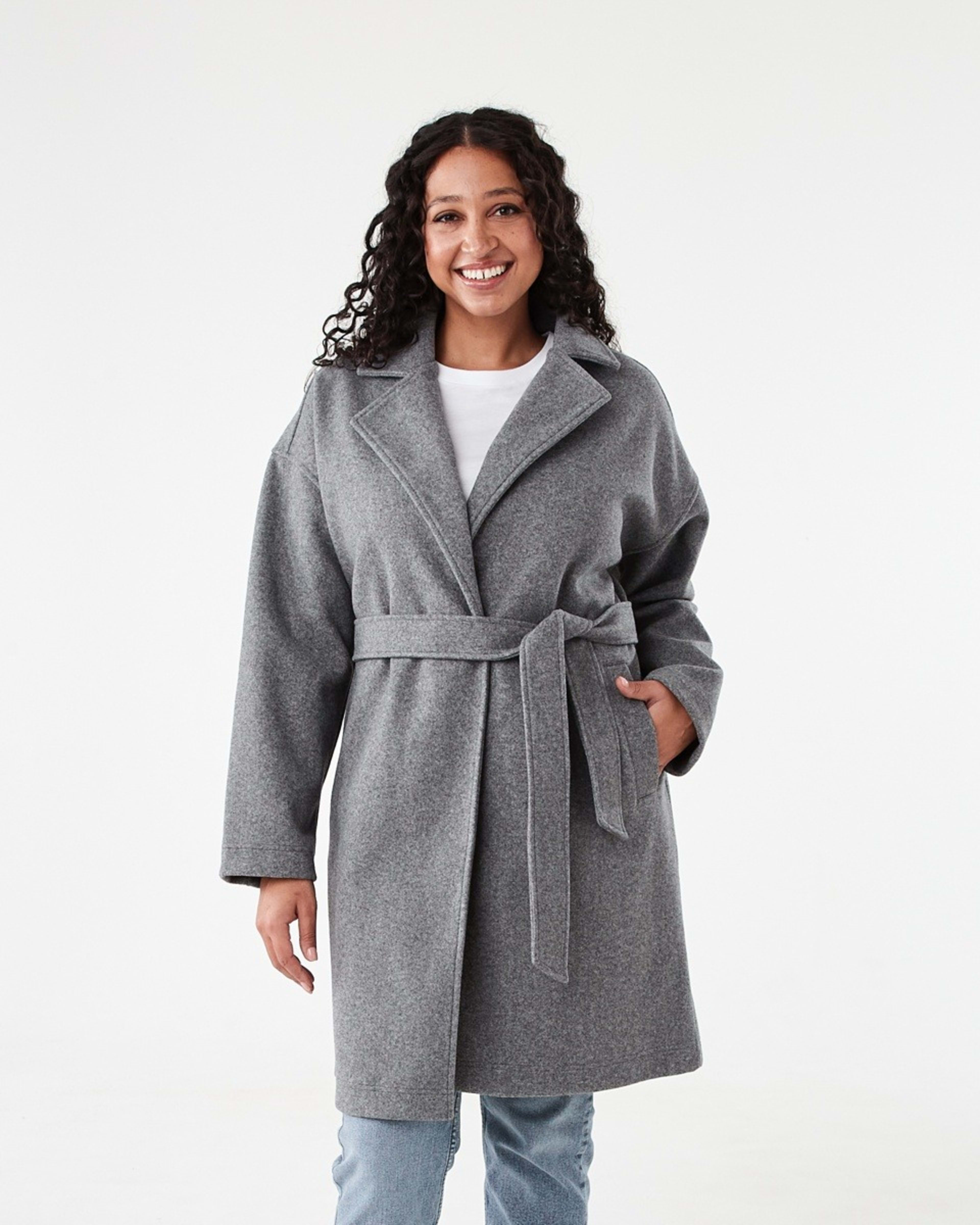 1 Oversized Coat with Belt Gry Chmrle, 1 of 9