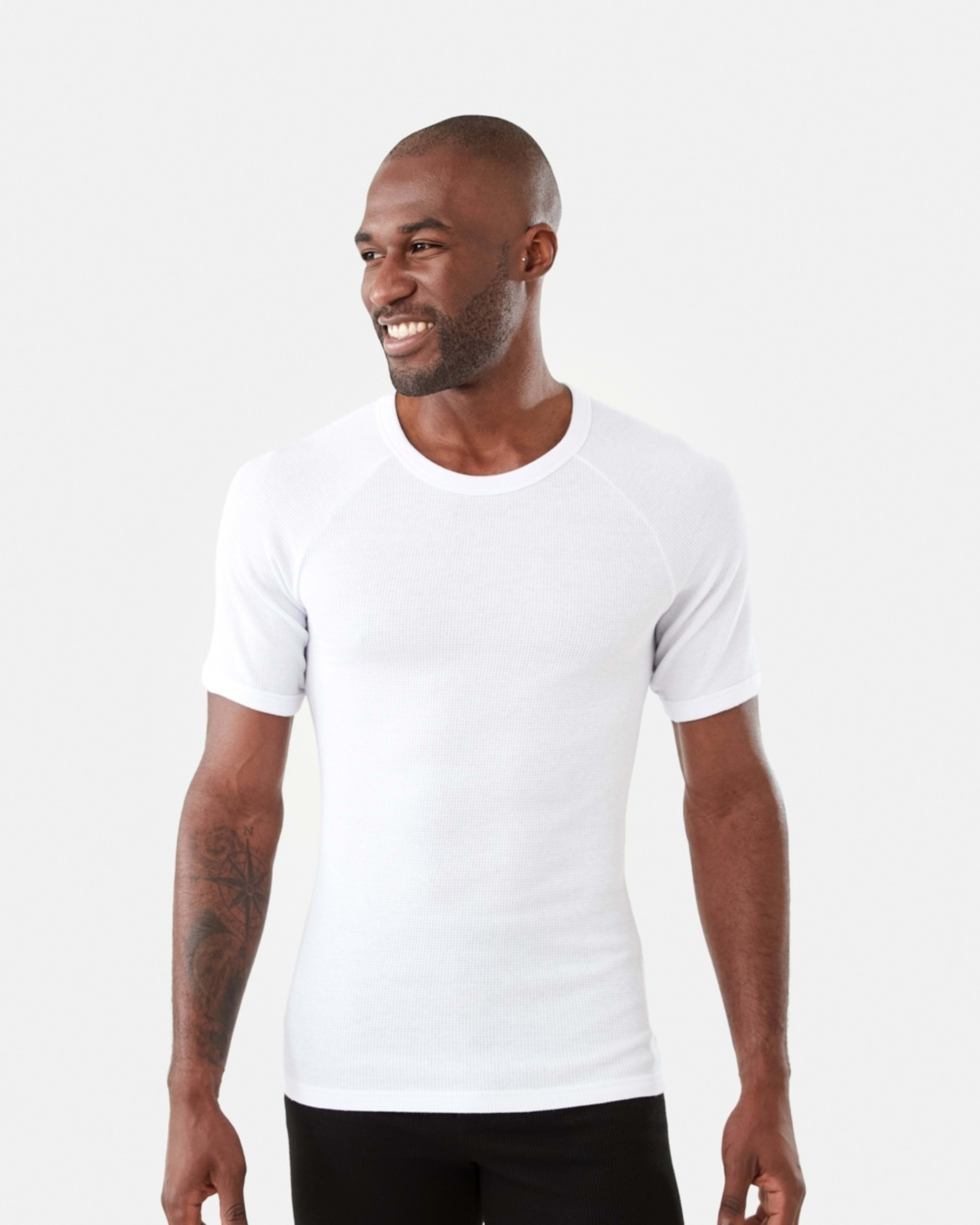 1 Short Sleeve Mini Waffle Thermal Top White