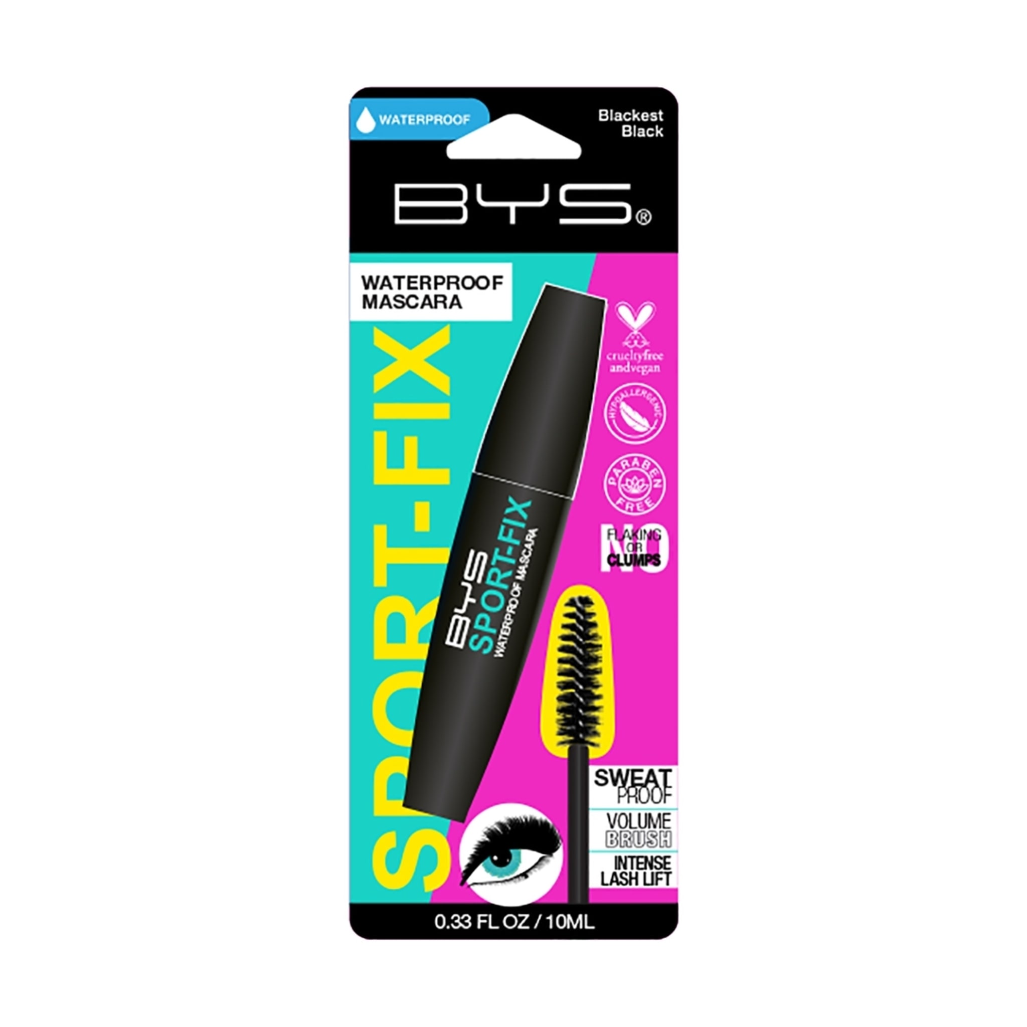 BYS SportFix Waterproof Mascara 10ml Blackest Black Kmart