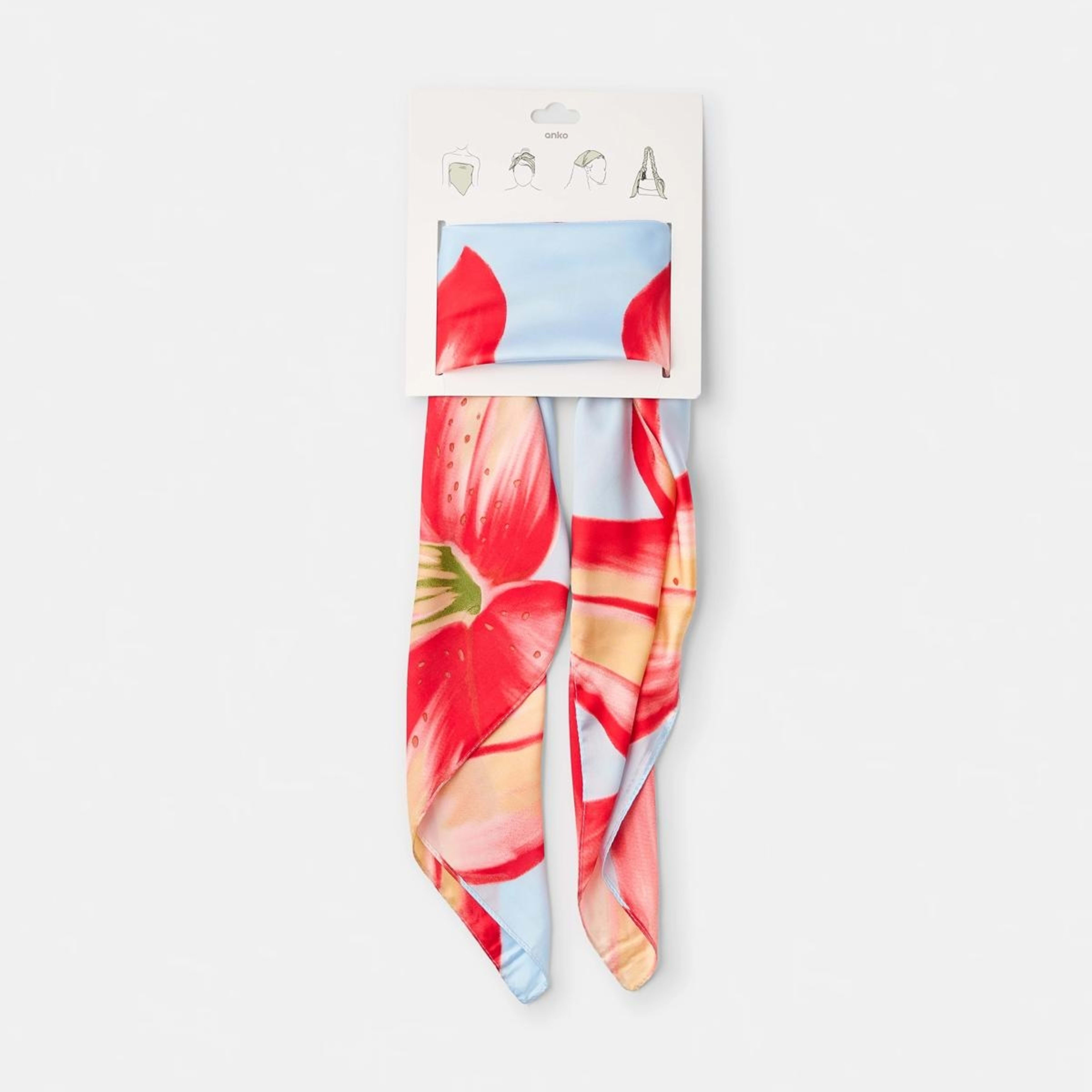 5 Oversize Floral Hair Scarf - Blue, Red and Gree, 5 of 5