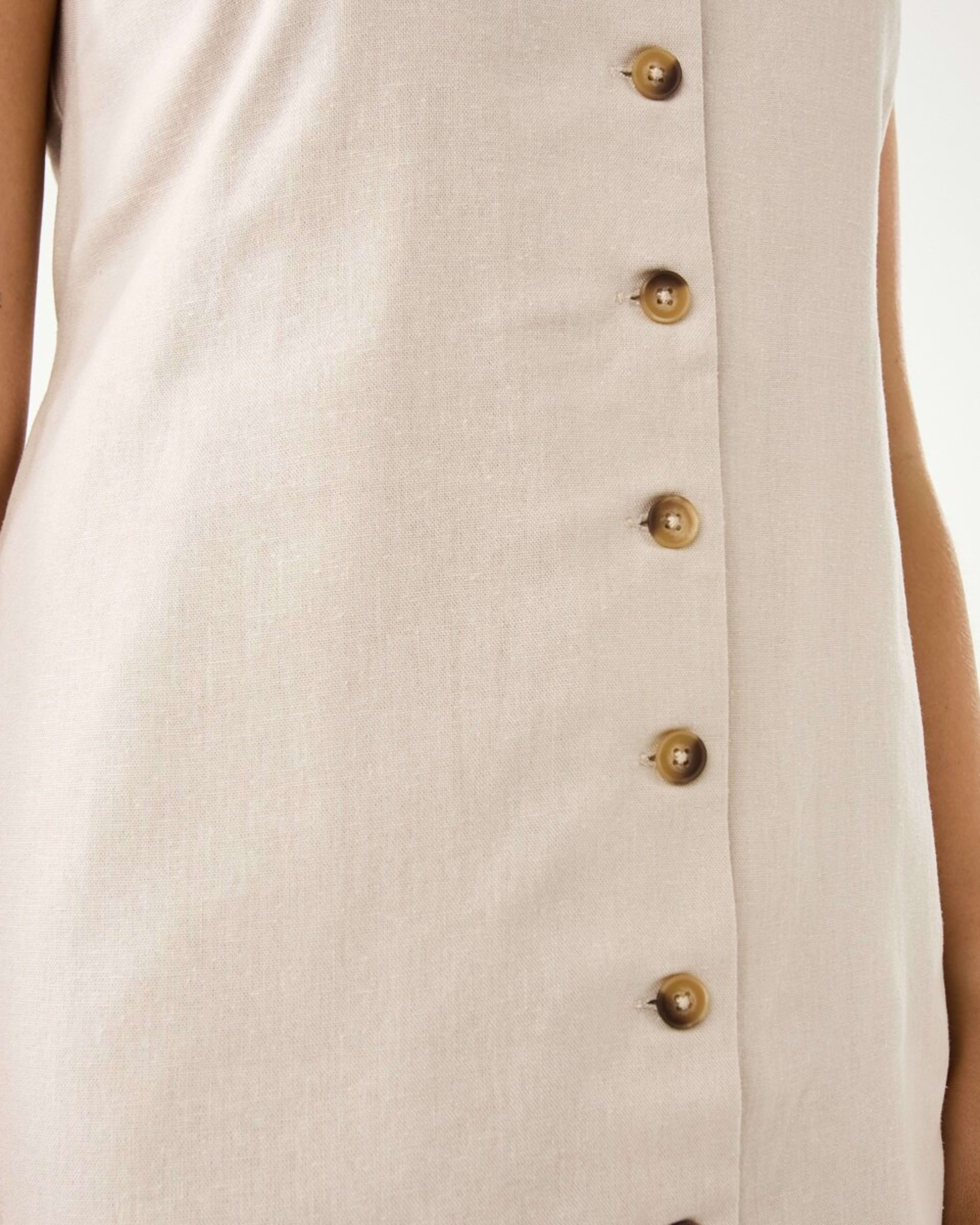 9 Sleeveless Linen Blend Button Mini Dress Grey Beige, 9 of 10