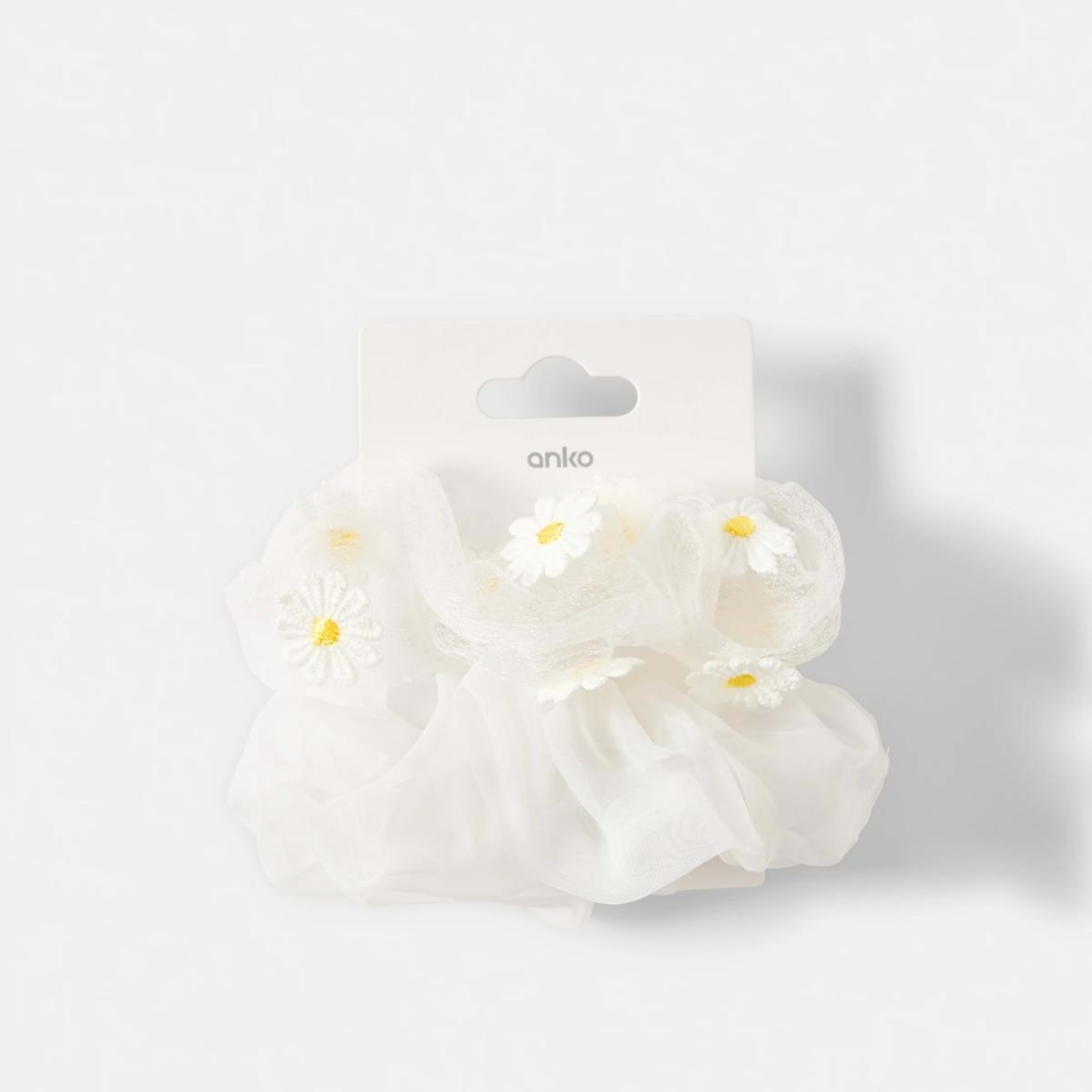 4 2 Pack Daisy Organza Hair Scrunchies - White, 4 of 4