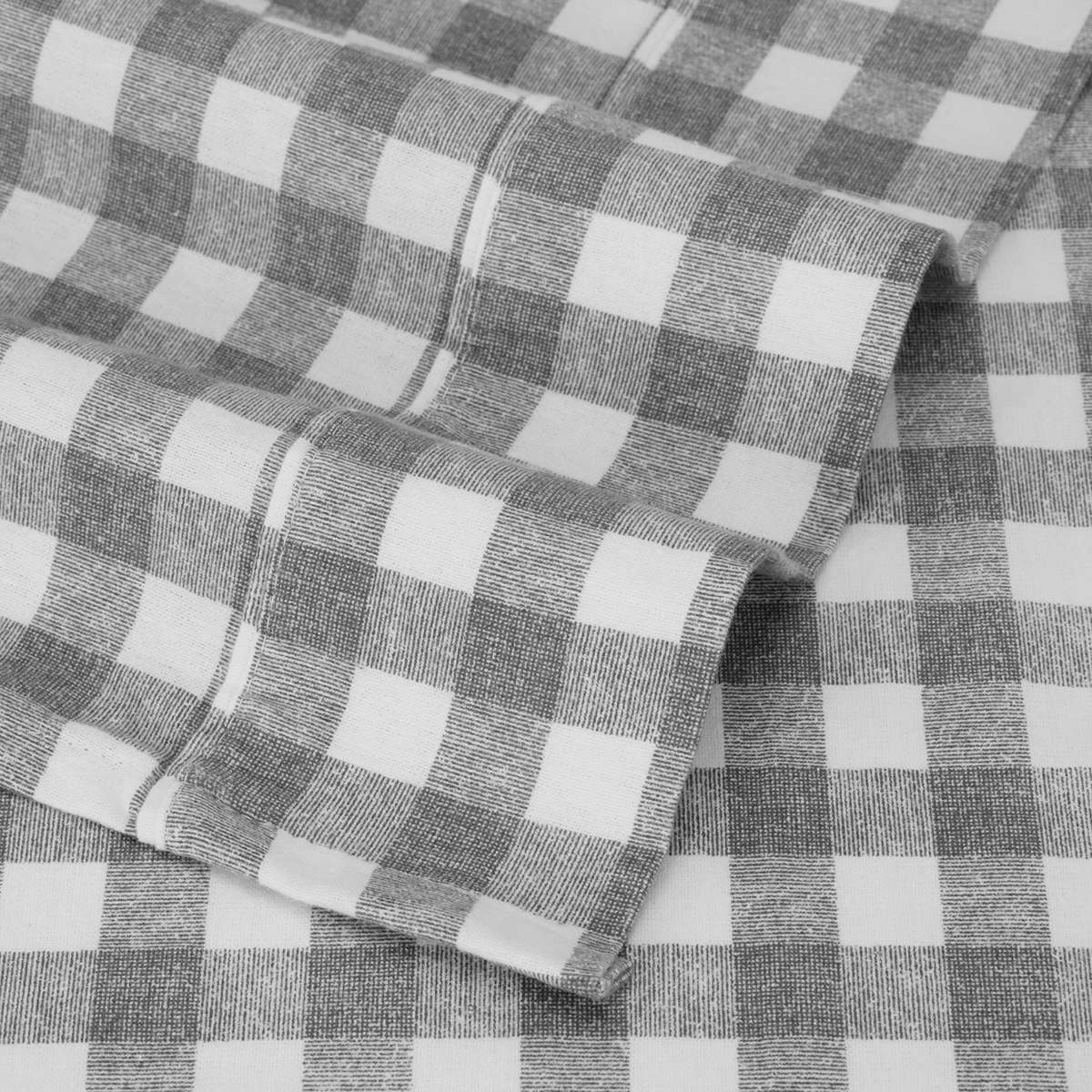 Gingham Flannelette Cotton Sheet Set Queen Bed, Grey Kmart
