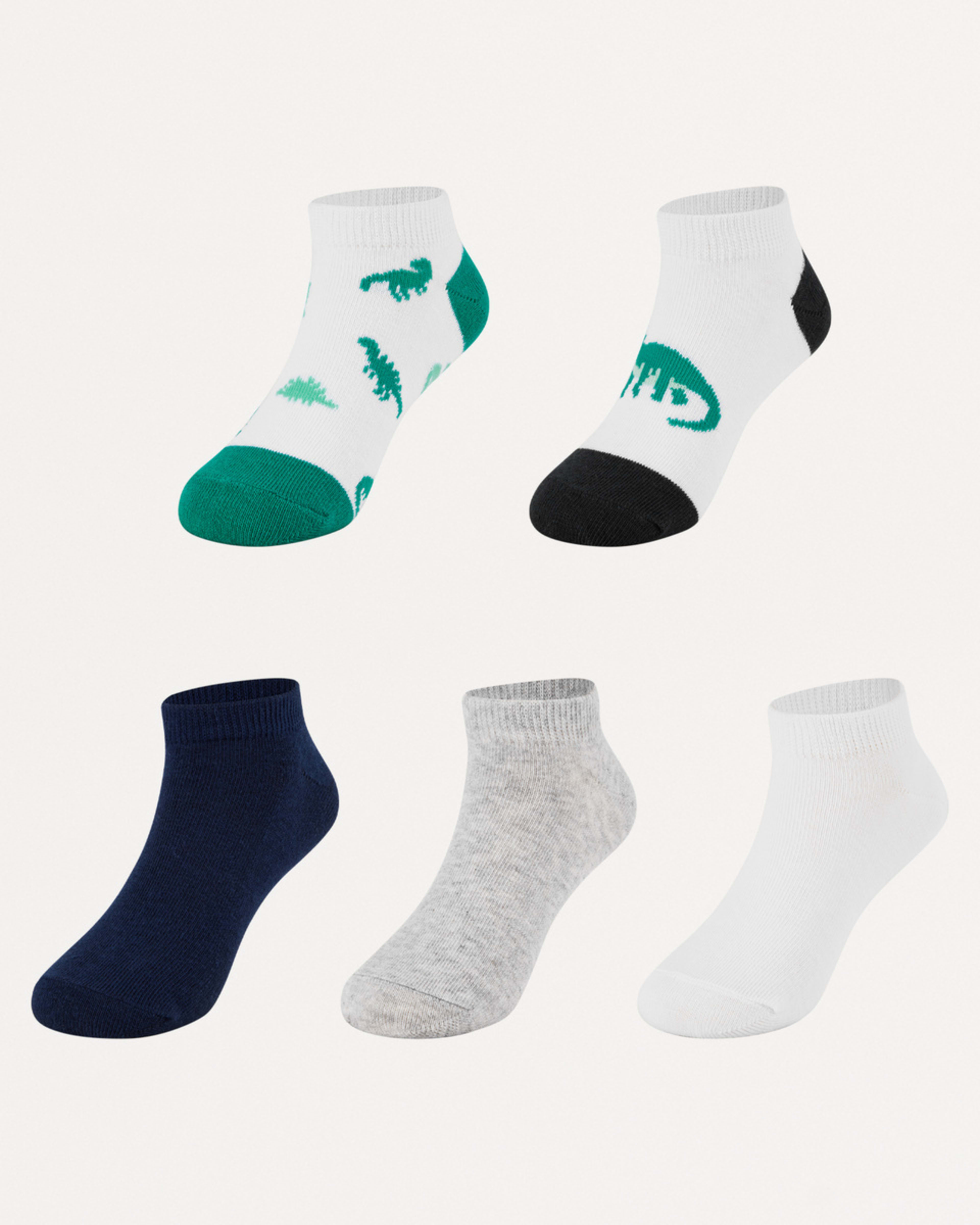 1 5 Pack Trainer Socks Green Dino