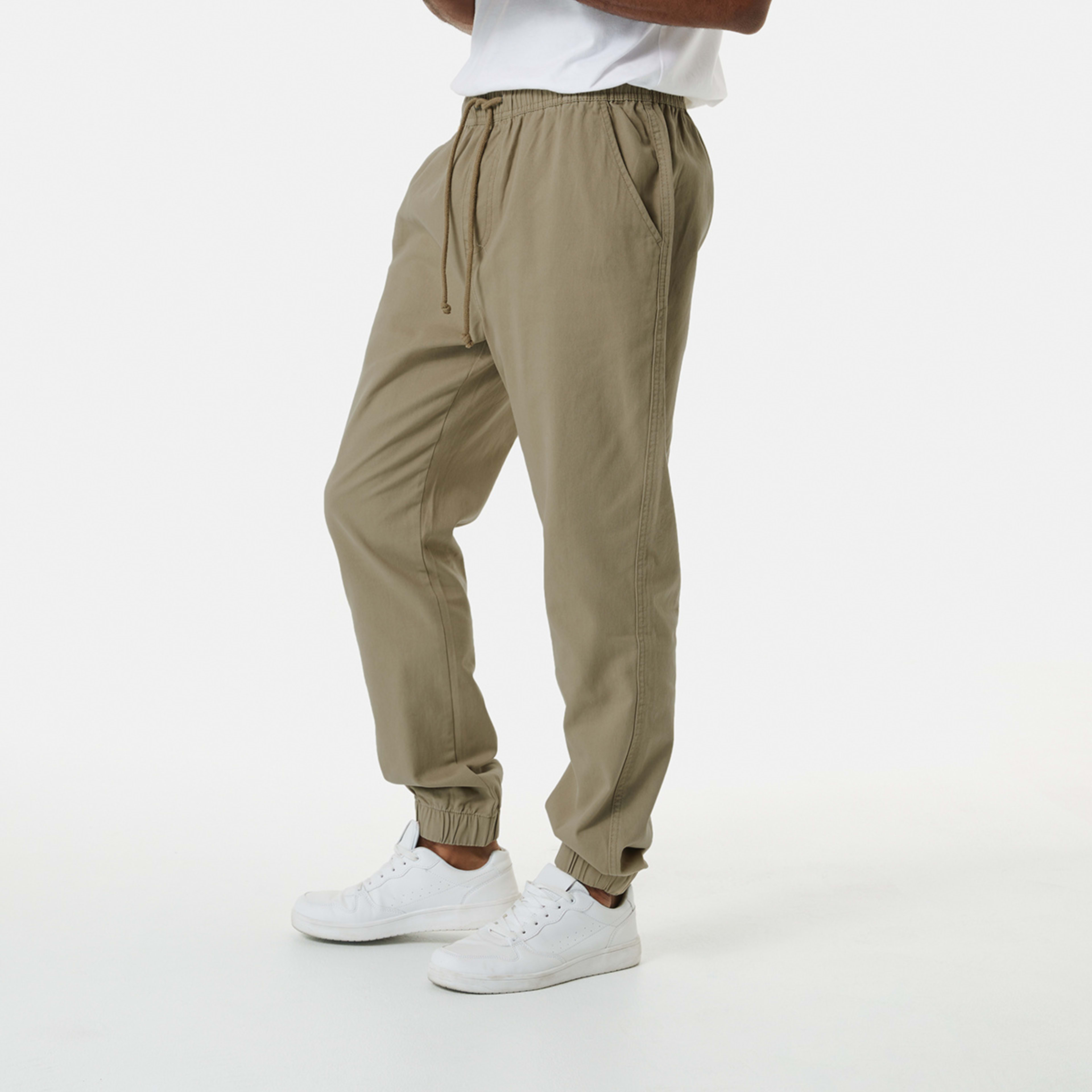 2 Elastic Waist Jogger Pants Khaki Beig, 2 of 5