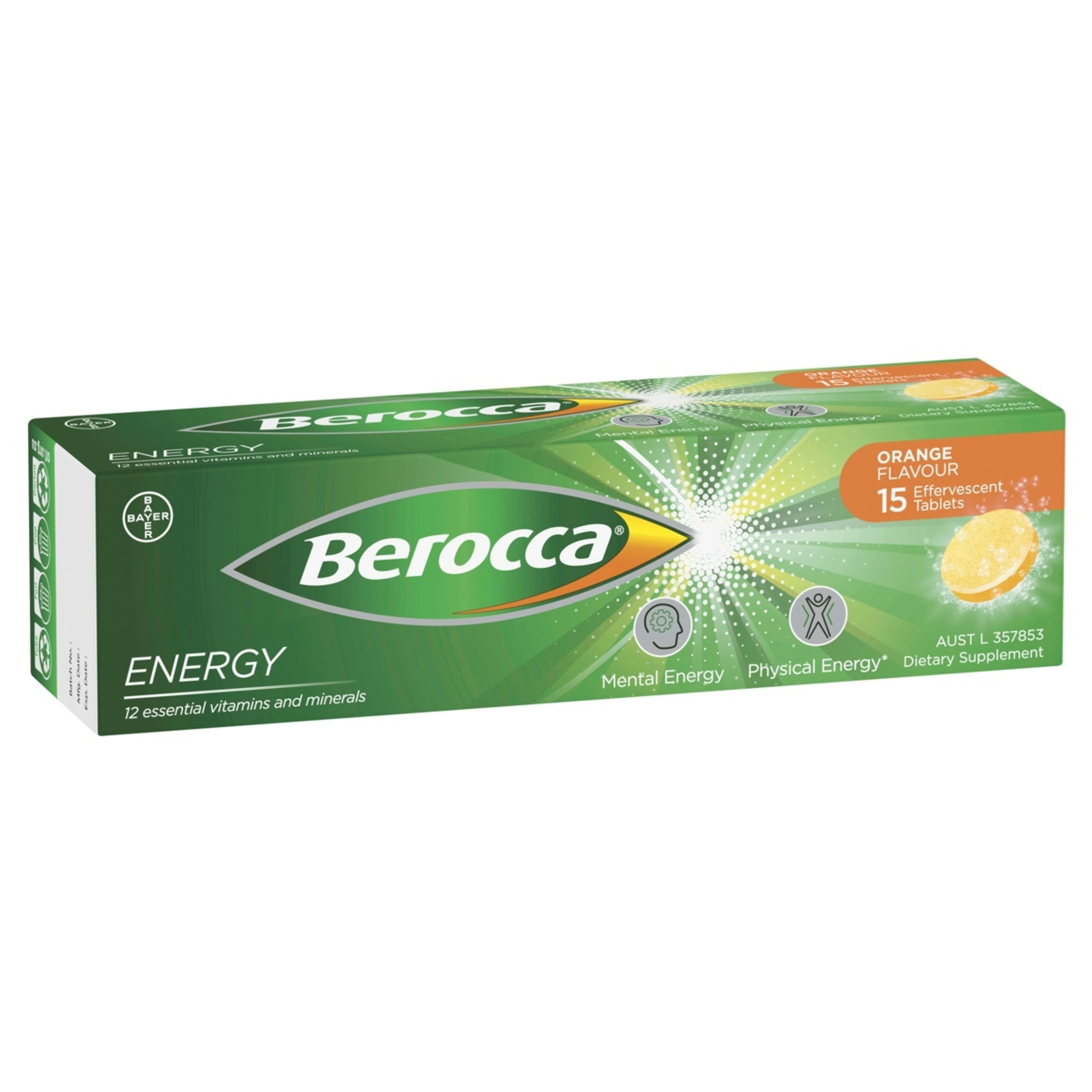 1 15 Pack Berroca Energy Orange Flavour Effervescent Tablets