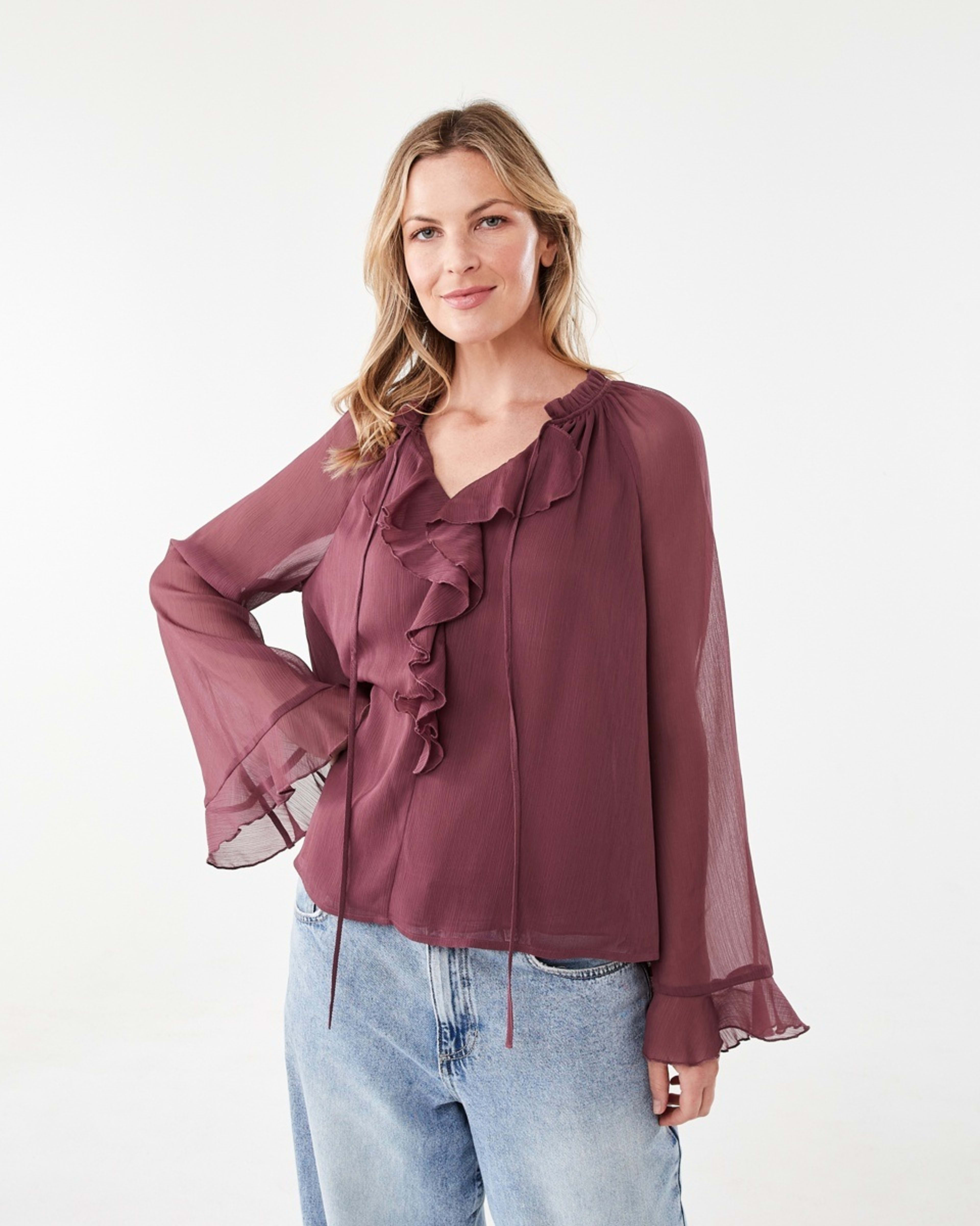 1 Long Sleeve Frill Blouse Berry