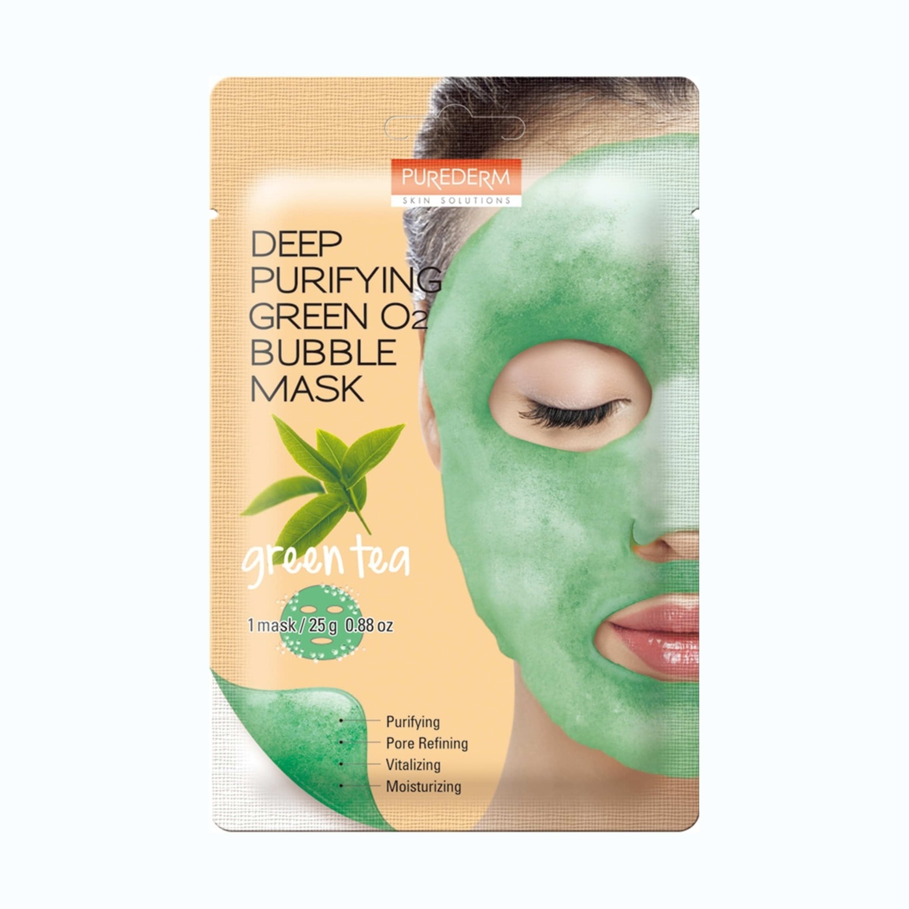 1 Purederm Deep Purifying Green O2 Bubble Mask 25g - Green Tea