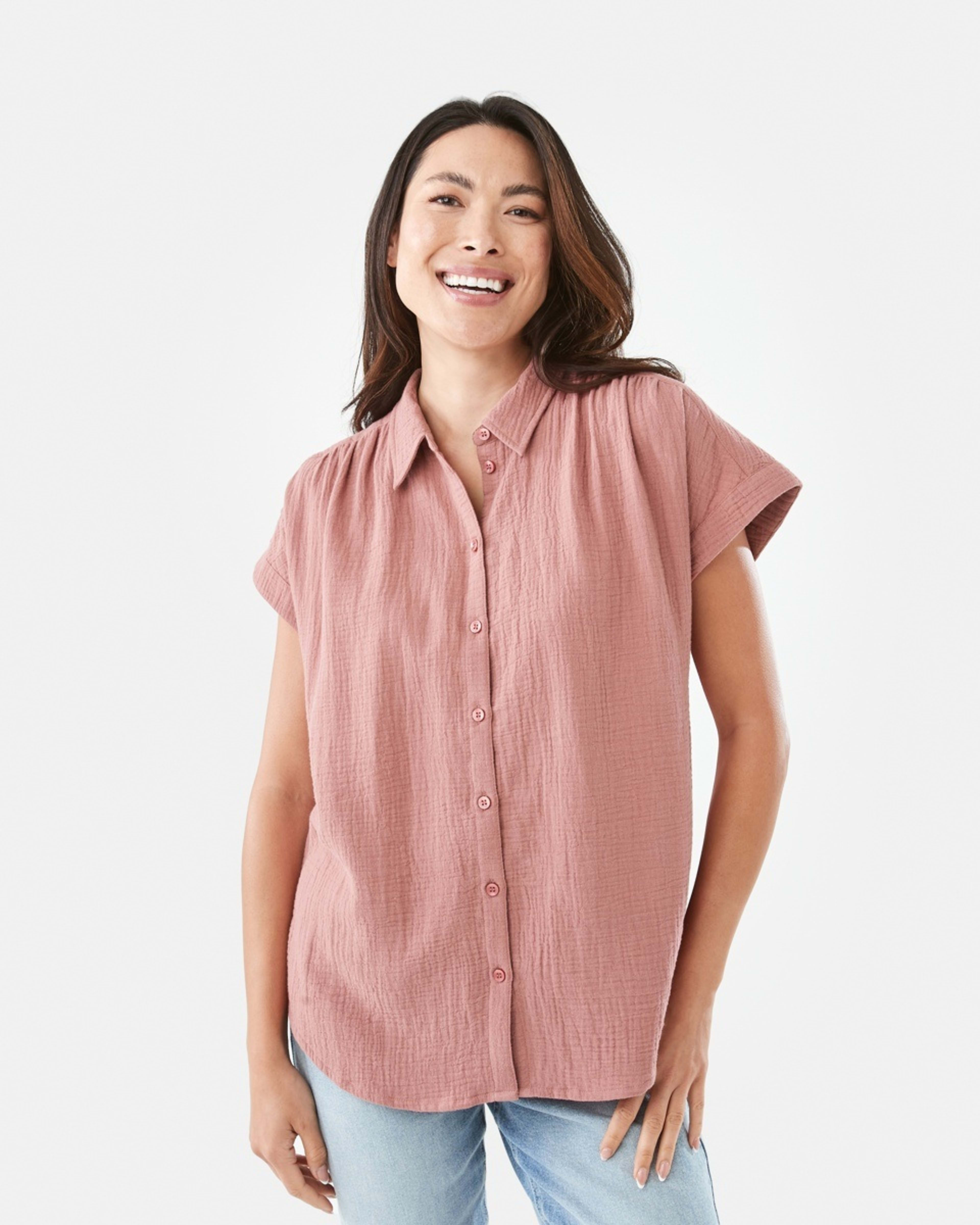 1 Short Sleeve Double Cloth Top Soft Red, 1 of 7