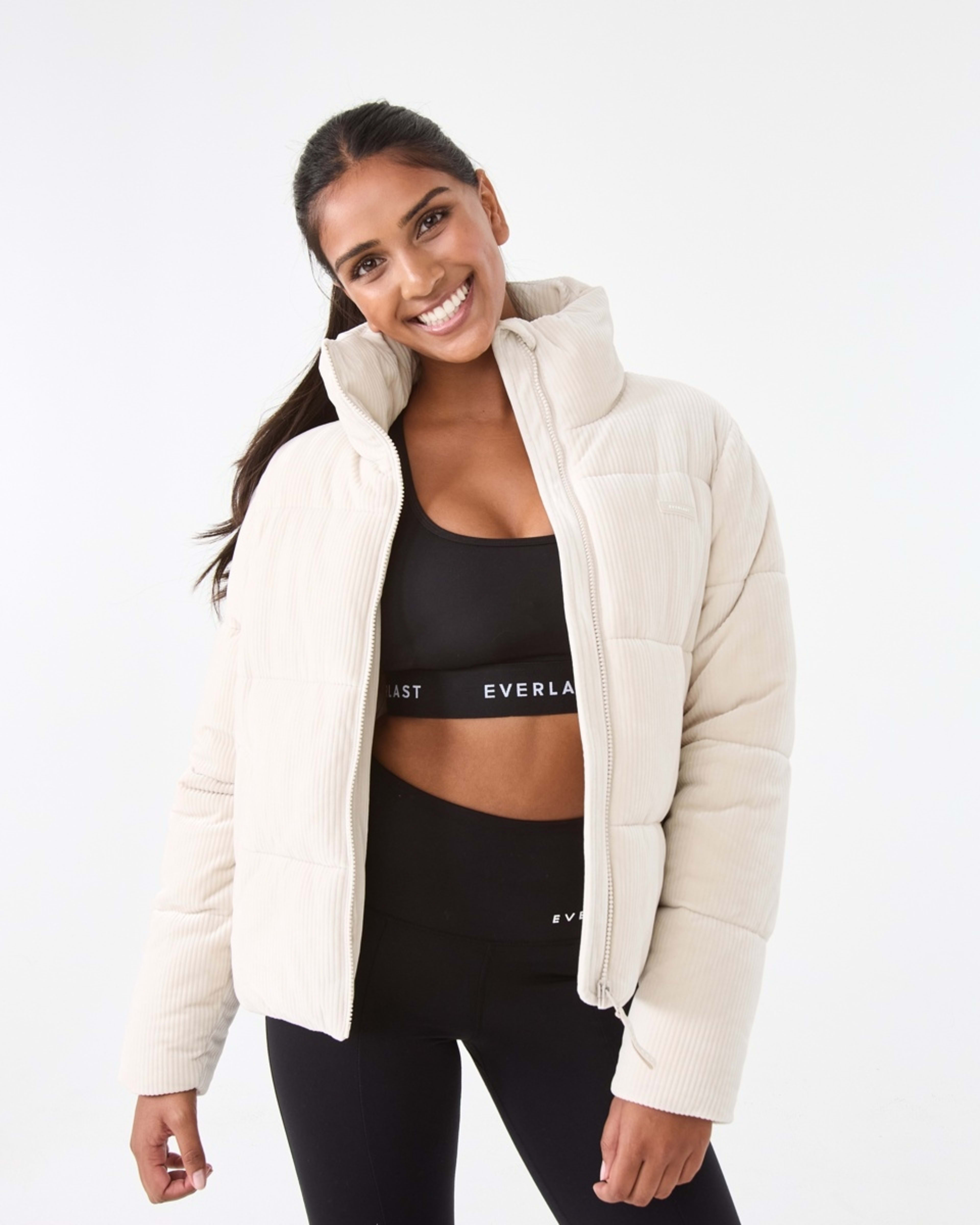 1 Everlast Womens Ribbed Velour Puffer Jacket Cool Beige, 1 of 9