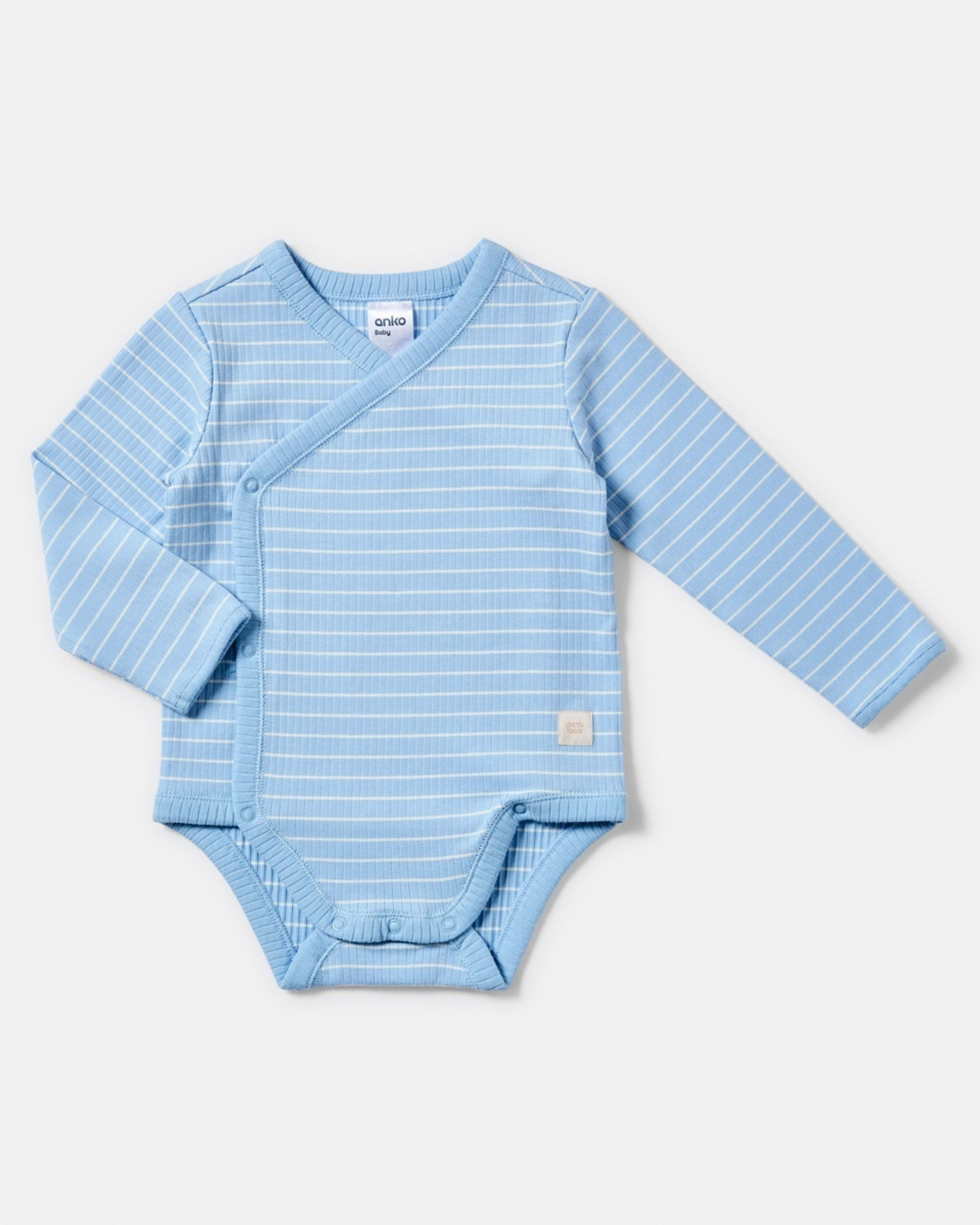 3 2 Piece Long Sleeve Wrap Newborn Set BLUE STRIPES, 3 of 6