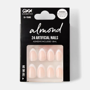 OXX Cosmetics 24 Pack Artificial Nails with Adhesive - Almond Shape, French Tip