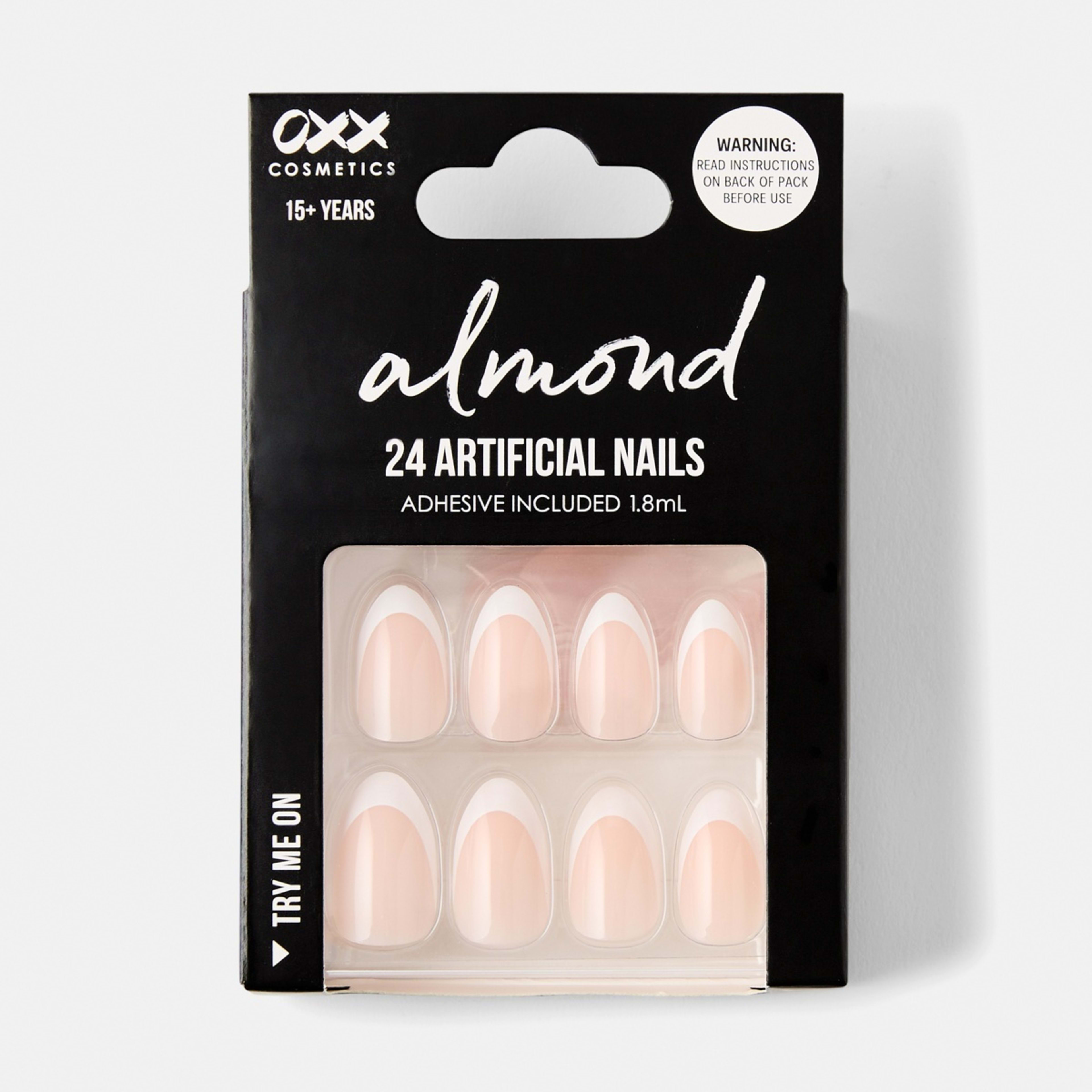 1 OXX Cosmetics 24 Pack Artificial Nails with Adhesive - Almond Shape, French Tip, 1 of 5