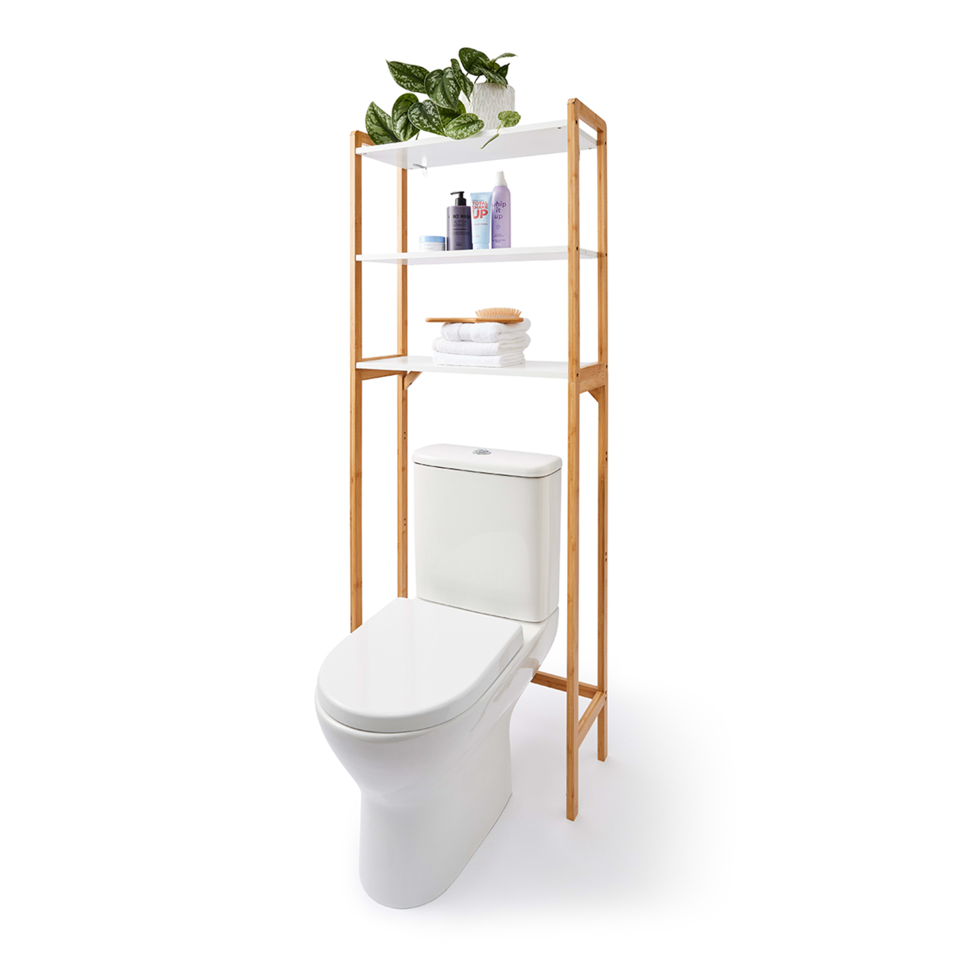 Bamboo and White Over Toilet Shelf Unit