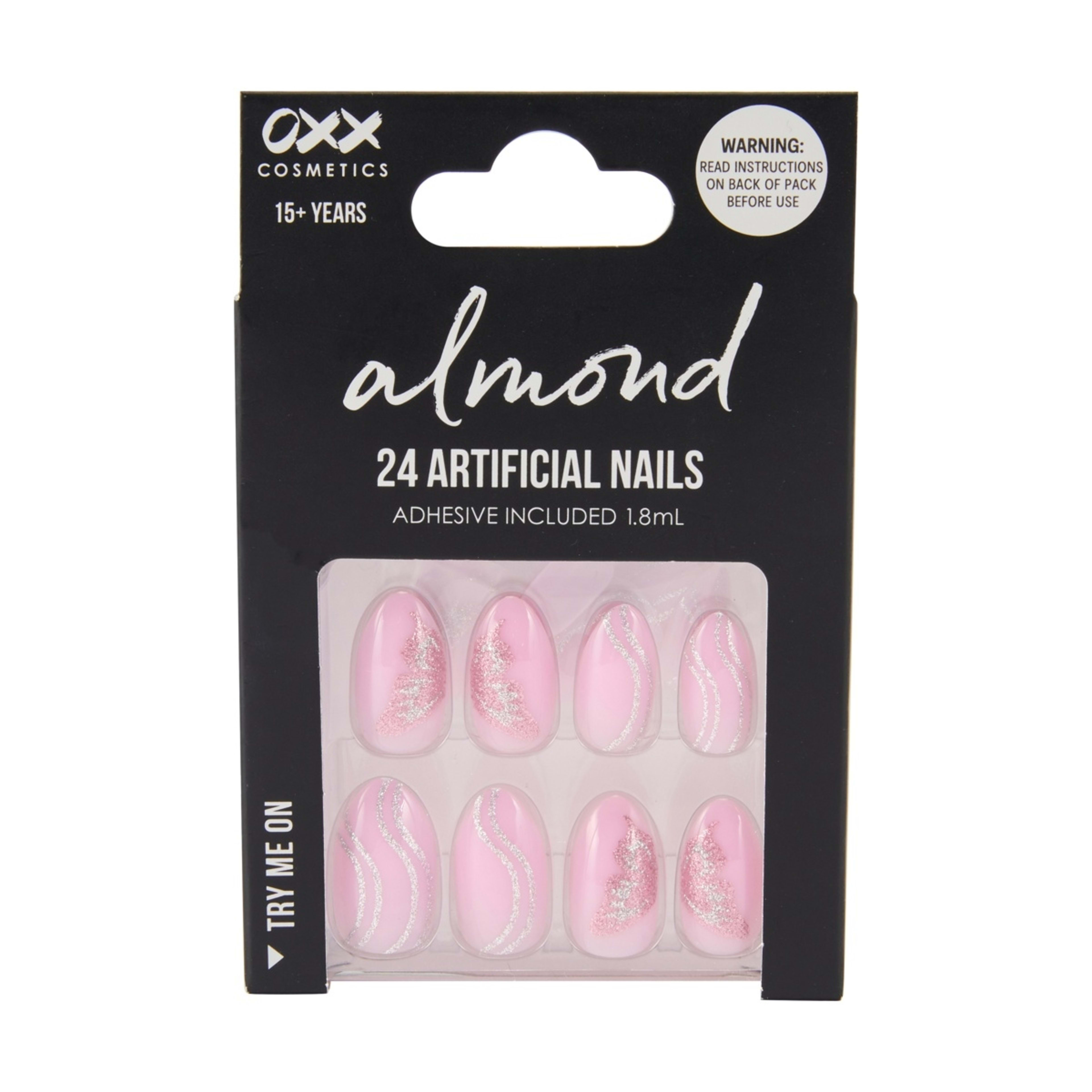 1 OXX Cosmetics 24 Pack Artificial Nails with Adhesive - Almond Shape, Butterfly Wings