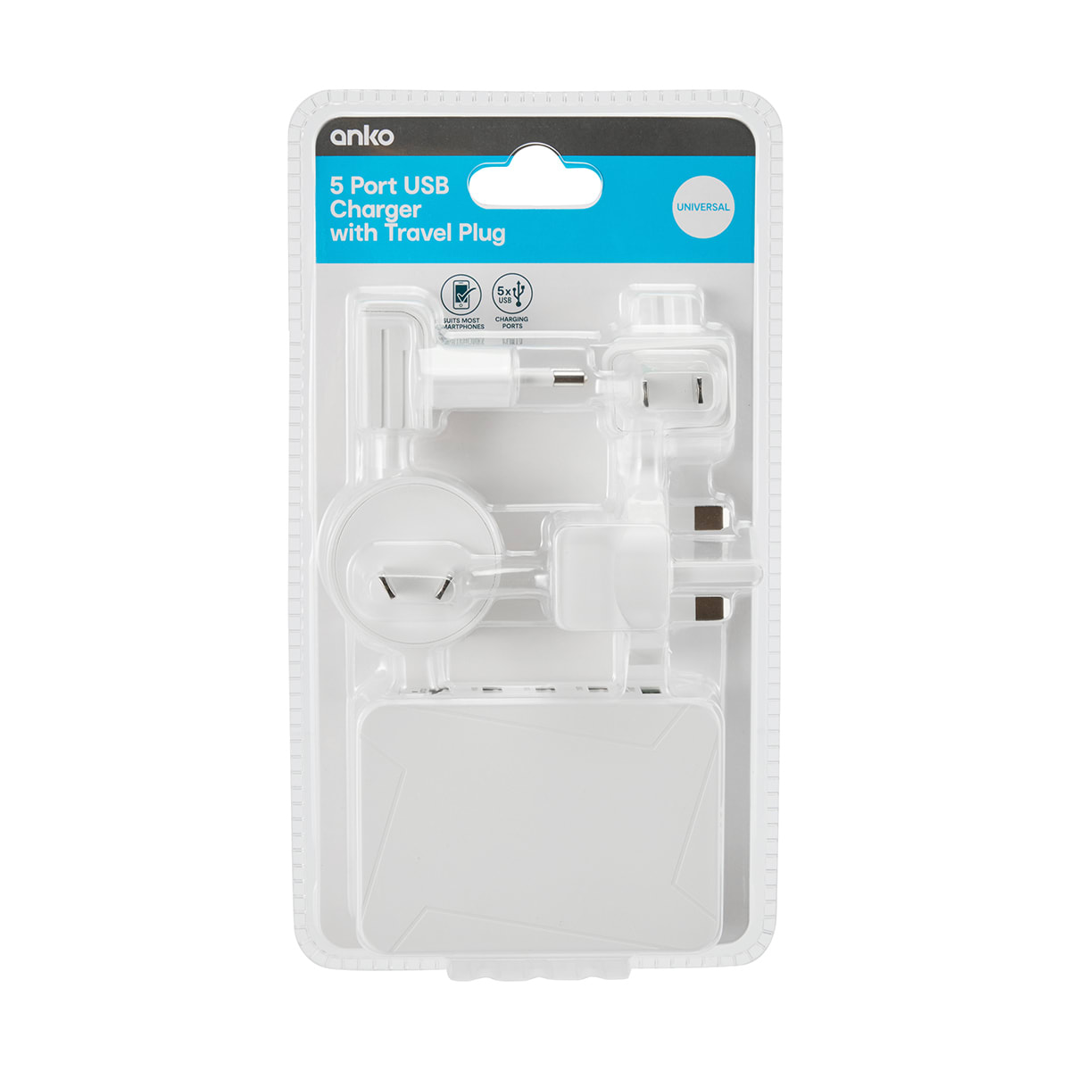 5 Port USB Charger with Travel Plug Kmart