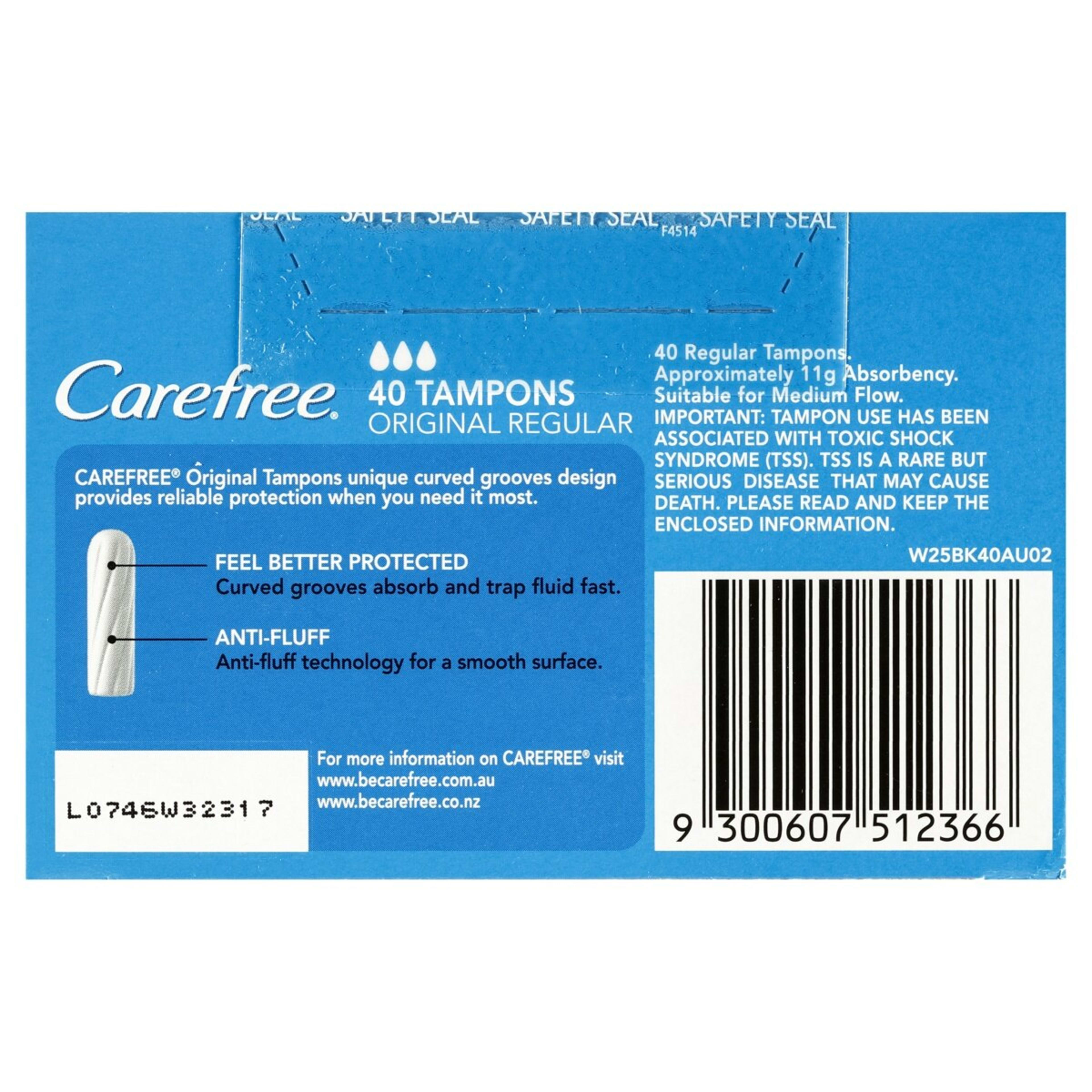 3 Carefree 40 Pack Original Tampons - Regular, 3 of 4