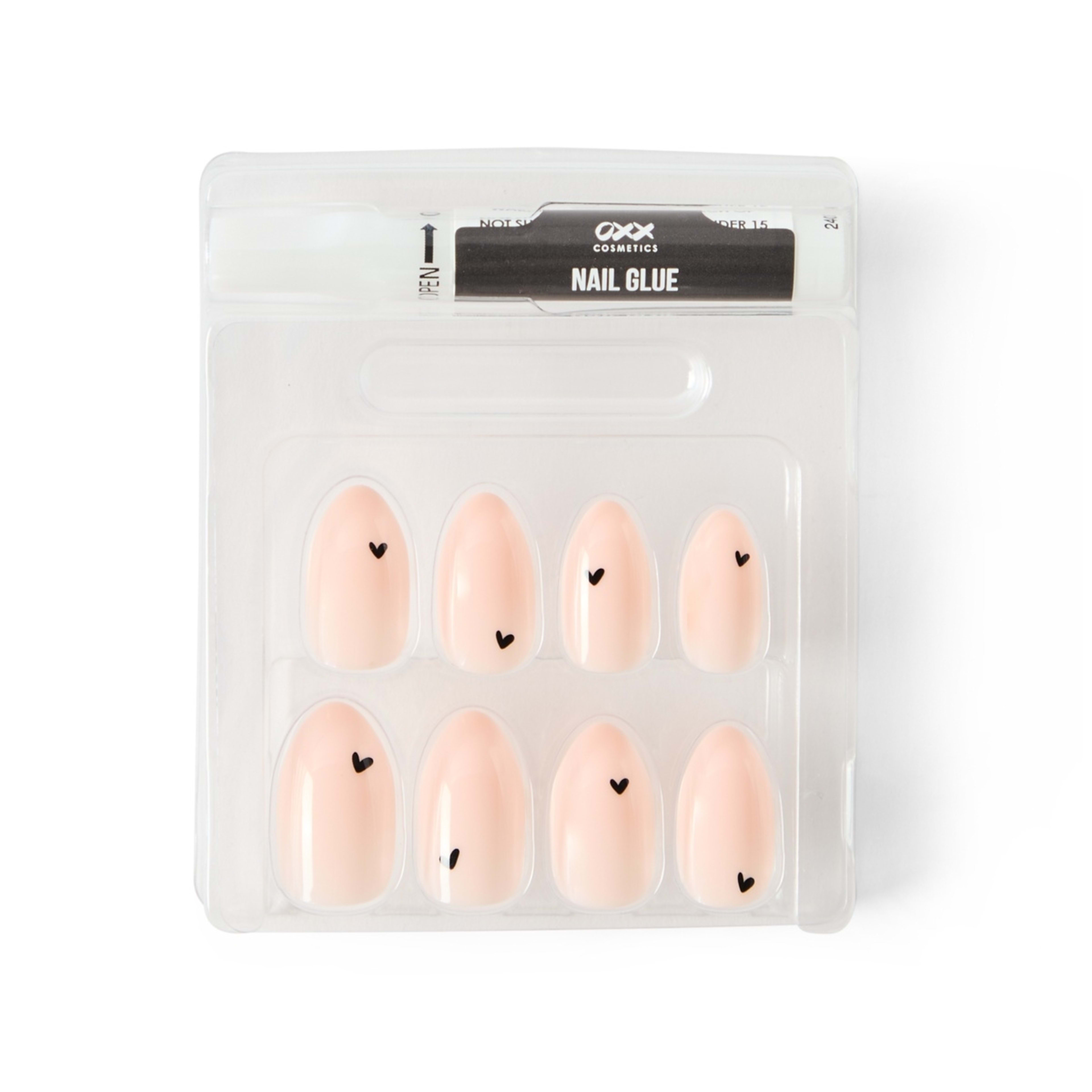 4 OXX Cosmetics 24 Pack Artificial Nails with Adhesive - Almond Shape, Black Hearts, 4 of 4