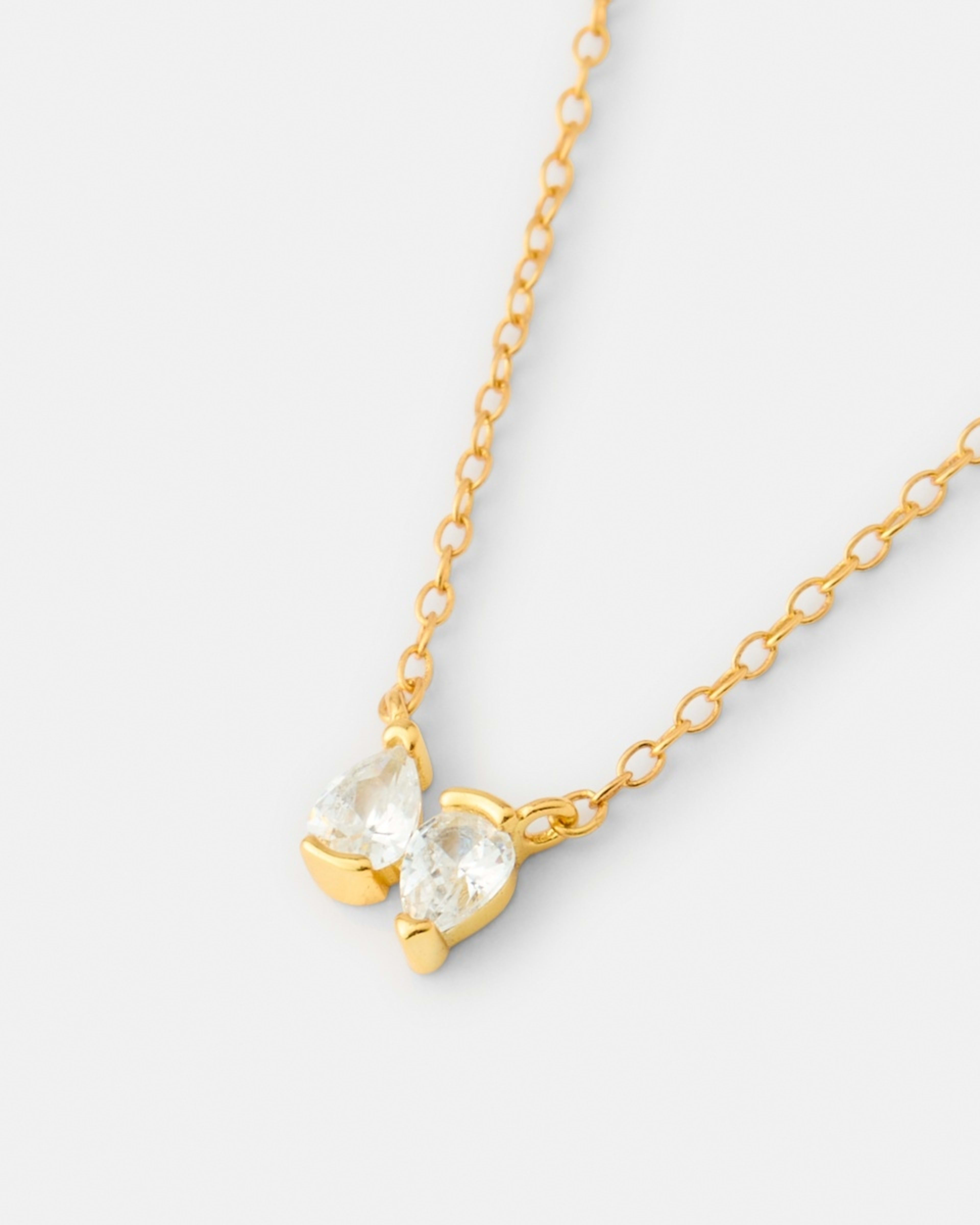 1 Cubic Zirconia Gold Plated Sterling Silver 925 Double Pear Necklace Gold, 1 of 4