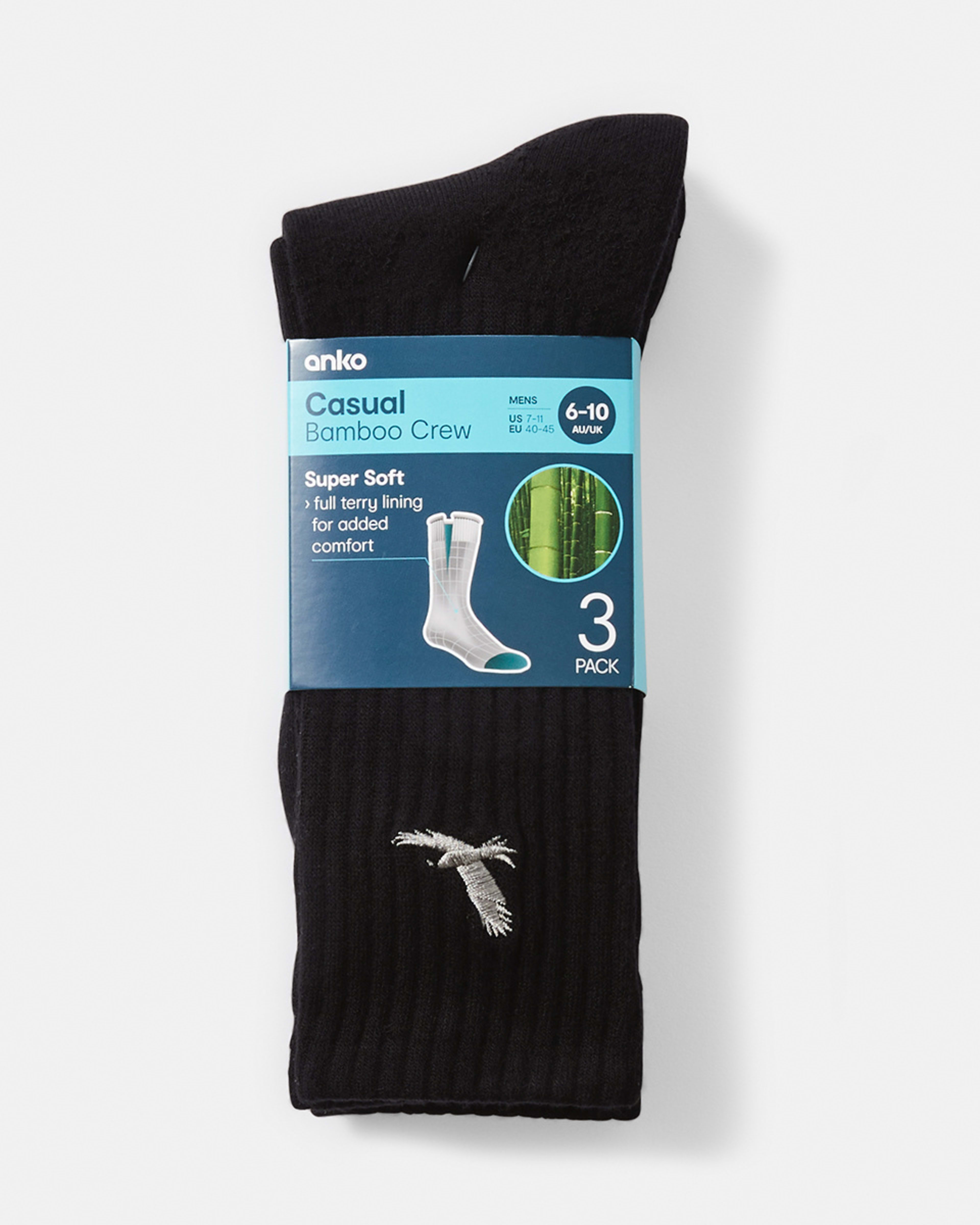 3 Pack Bamboo Rib Crew Socks Kmart