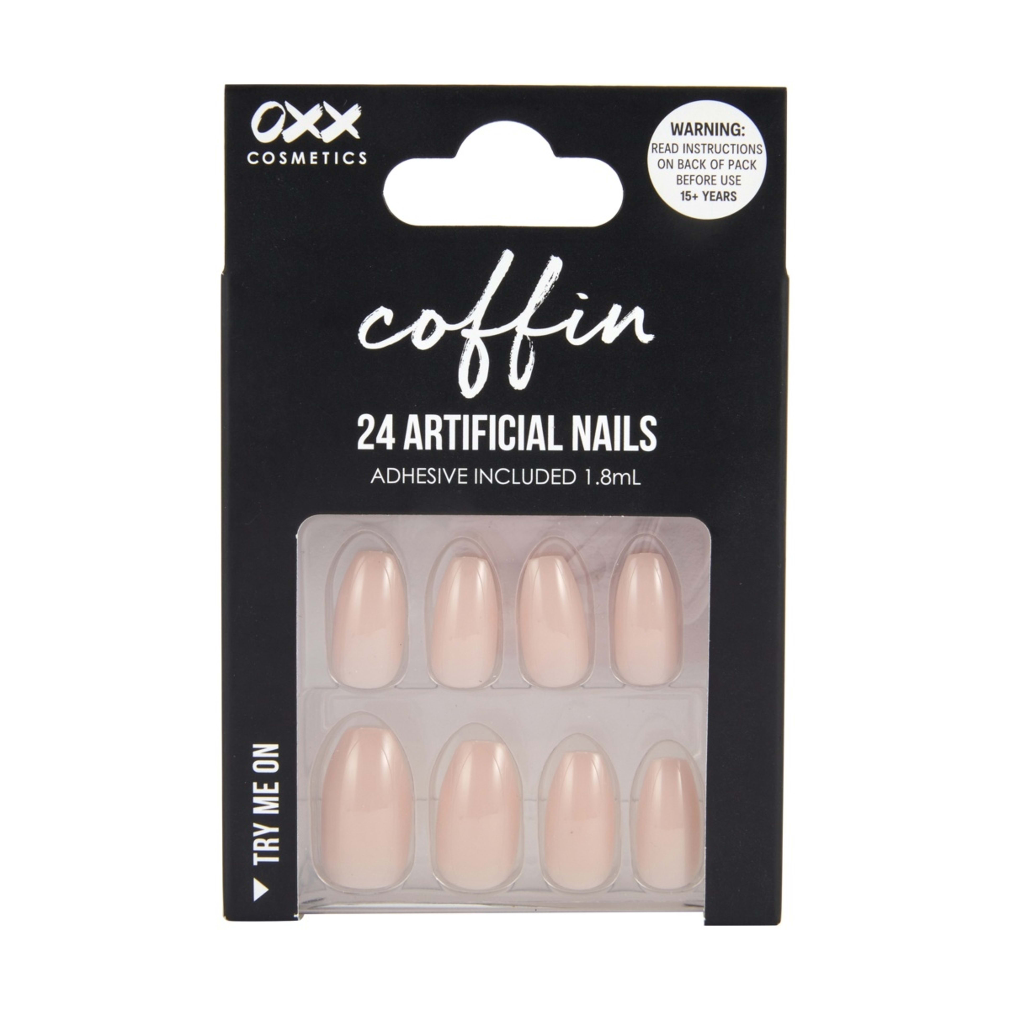 1 OXX Cosmetics 24 Pack Artificial Nails with Adhesive - Coffin Shape, Nude